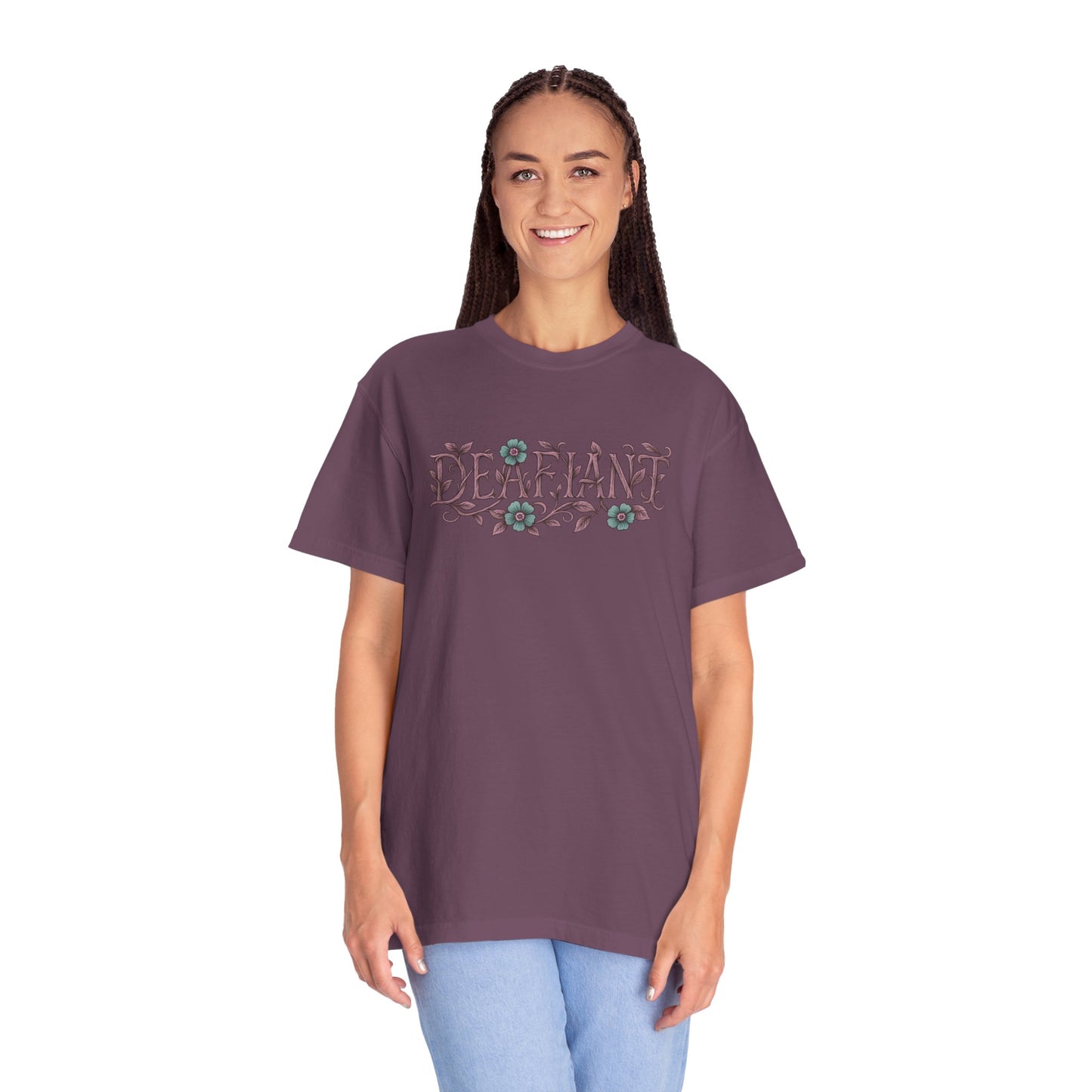 "Rooted & Rebellious" β The Pink Llama x DEAFIANT Floral Collab Tee | Unisex Garment-Dyed T-shirt