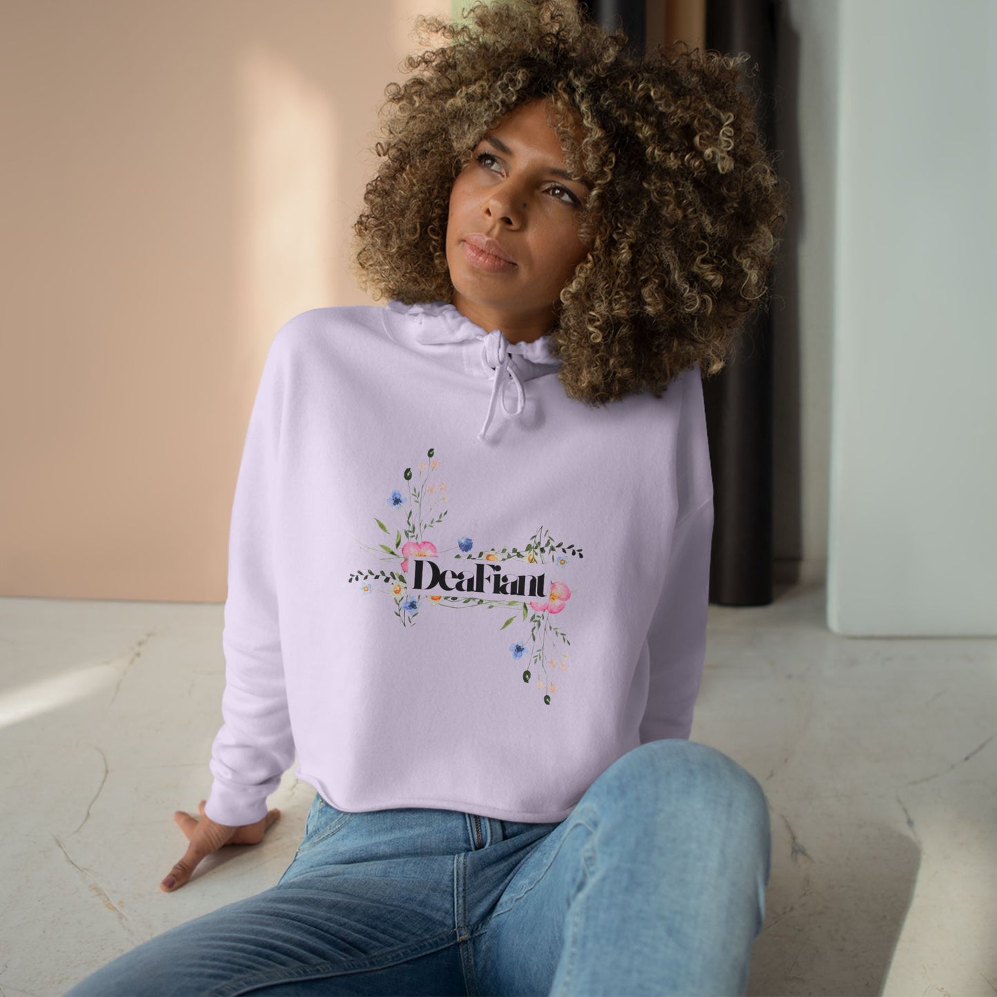 DEAFIANT She Blooms Floral Crop Hoodie