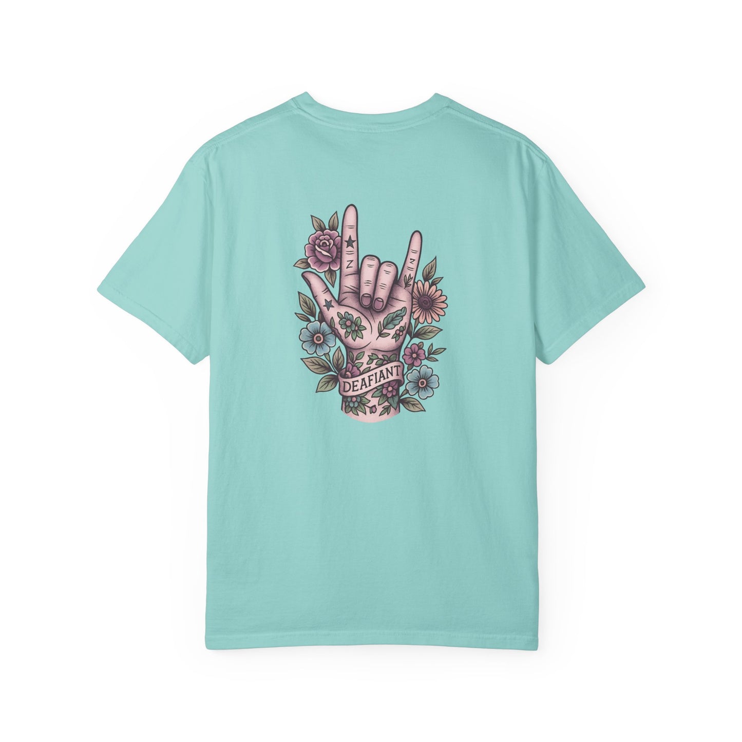 "Rooted & Rebellious" β The Pink Llama x DEAFIANT Floral Collab Tee | Unisex Garment-Dyed T-shirt
