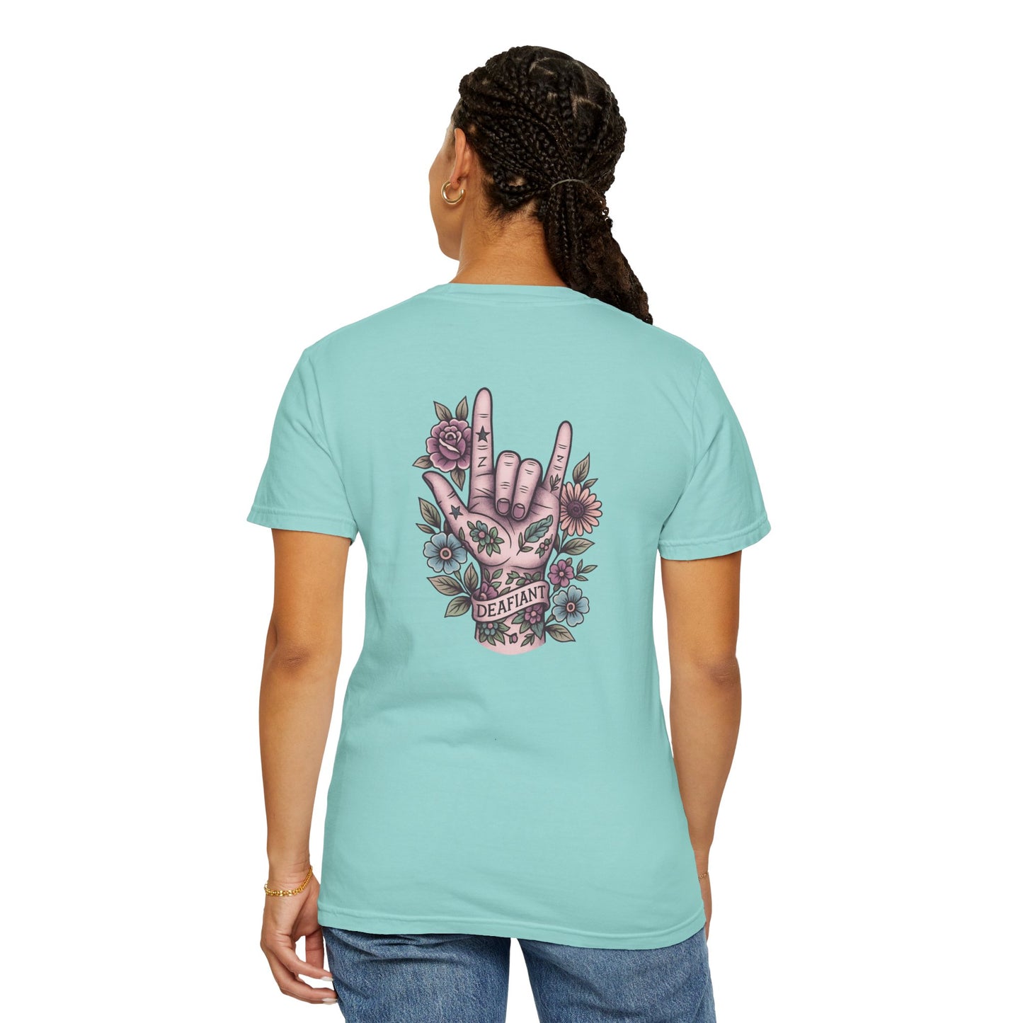 "Rooted & Rebellious" β The Pink Llama x DEAFIANT Floral Collab Tee | Unisex Garment-Dyed T-shirt