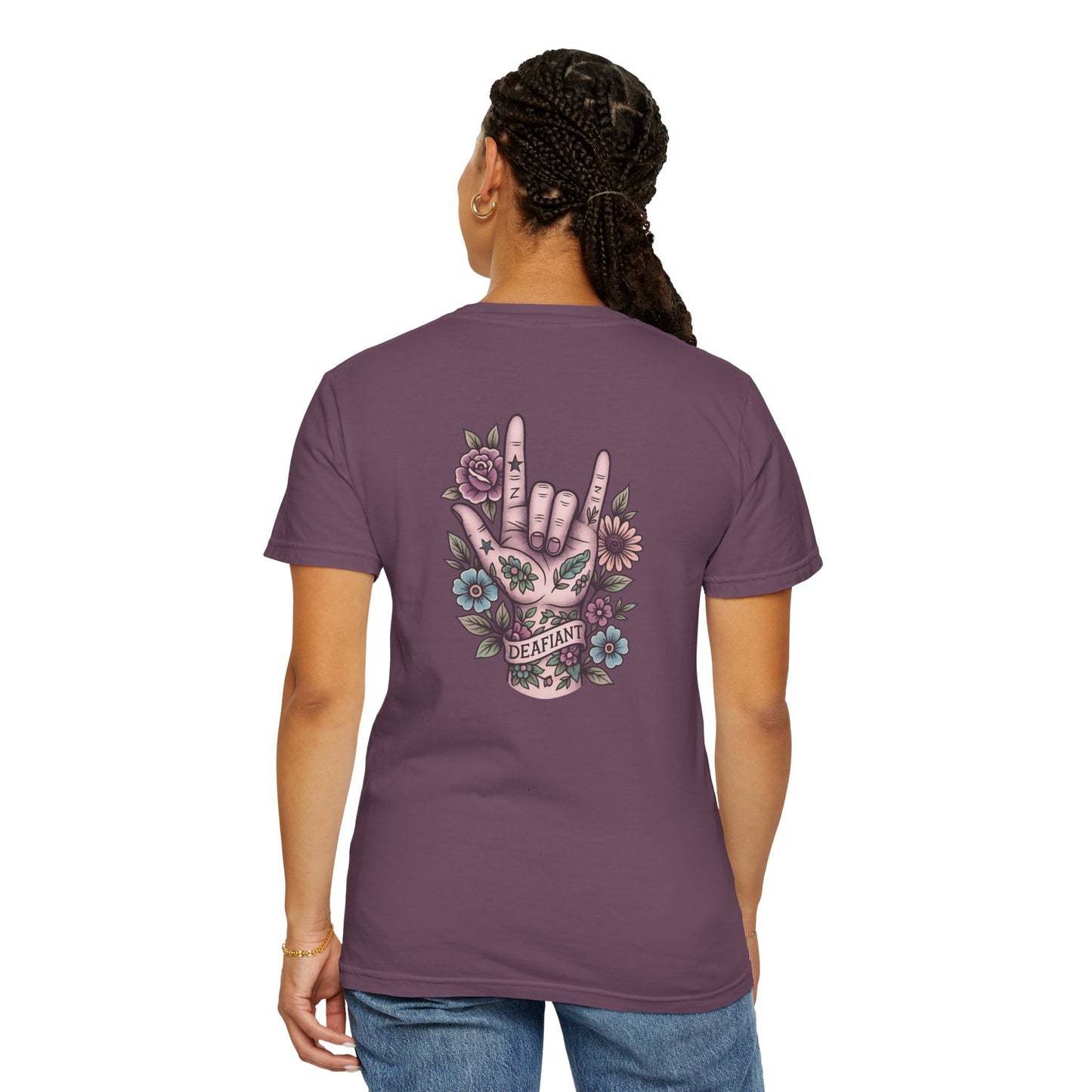 "Rooted & Rebellious" β The Pink Llama x DEAFIANT Floral Collab Tee | Unisex Garment-Dyed T-shirt