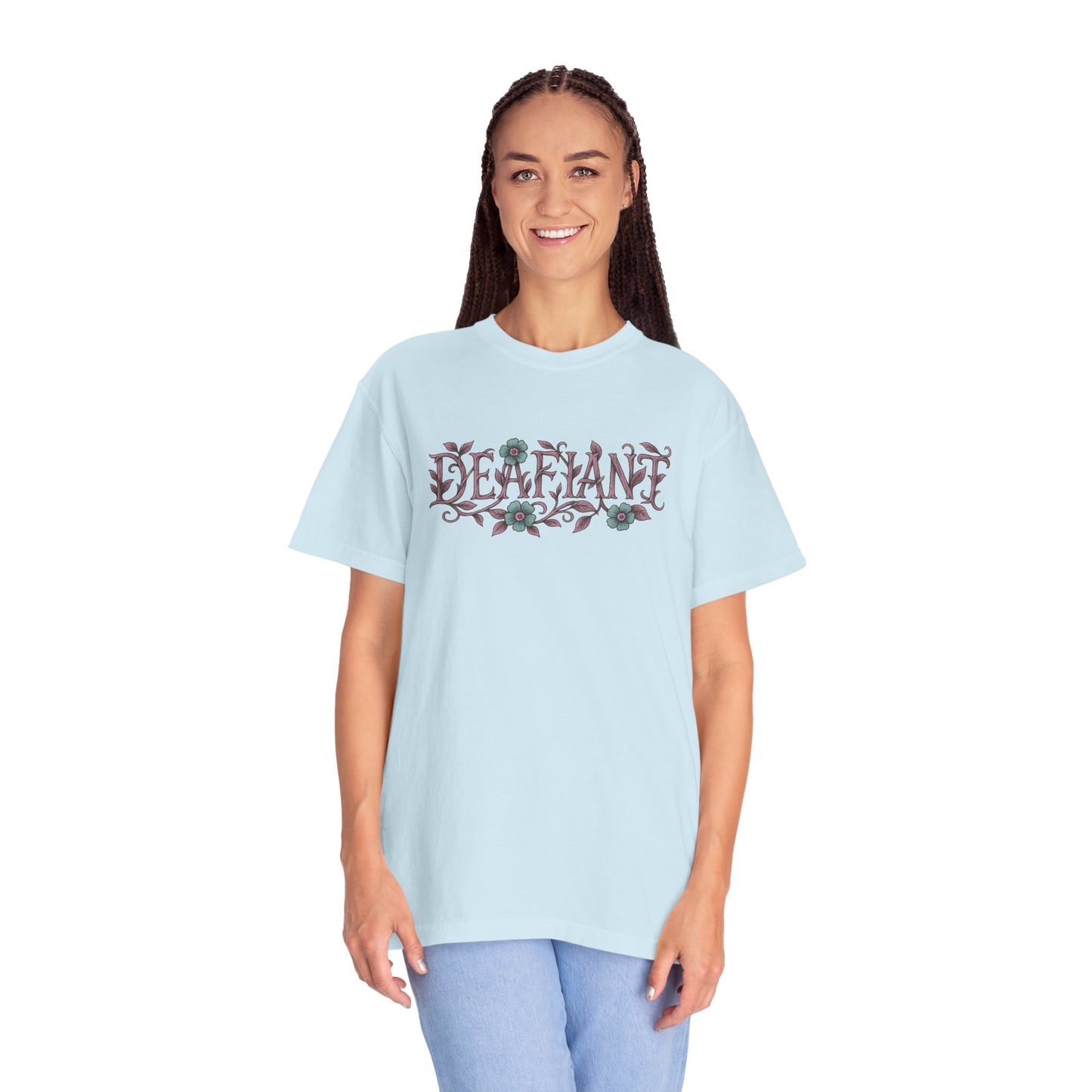 "Rooted & Rebellious" β The Pink Llama x DEAFIANT Floral Collab Tee | Unisex Garment-Dyed T-shirt