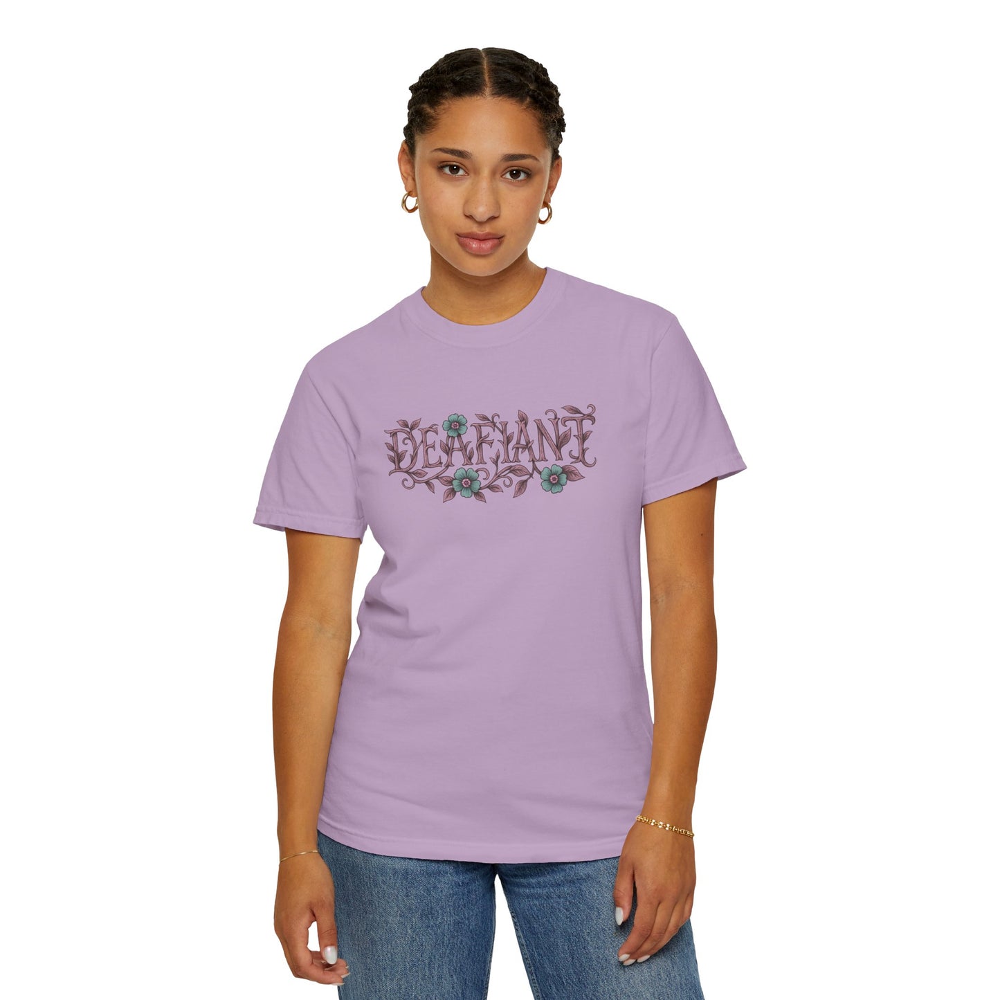 "Rooted & Rebellious" β The Pink Llama x DEAFIANT Floral Collab Tee | Unisex Garment-Dyed T-shirt