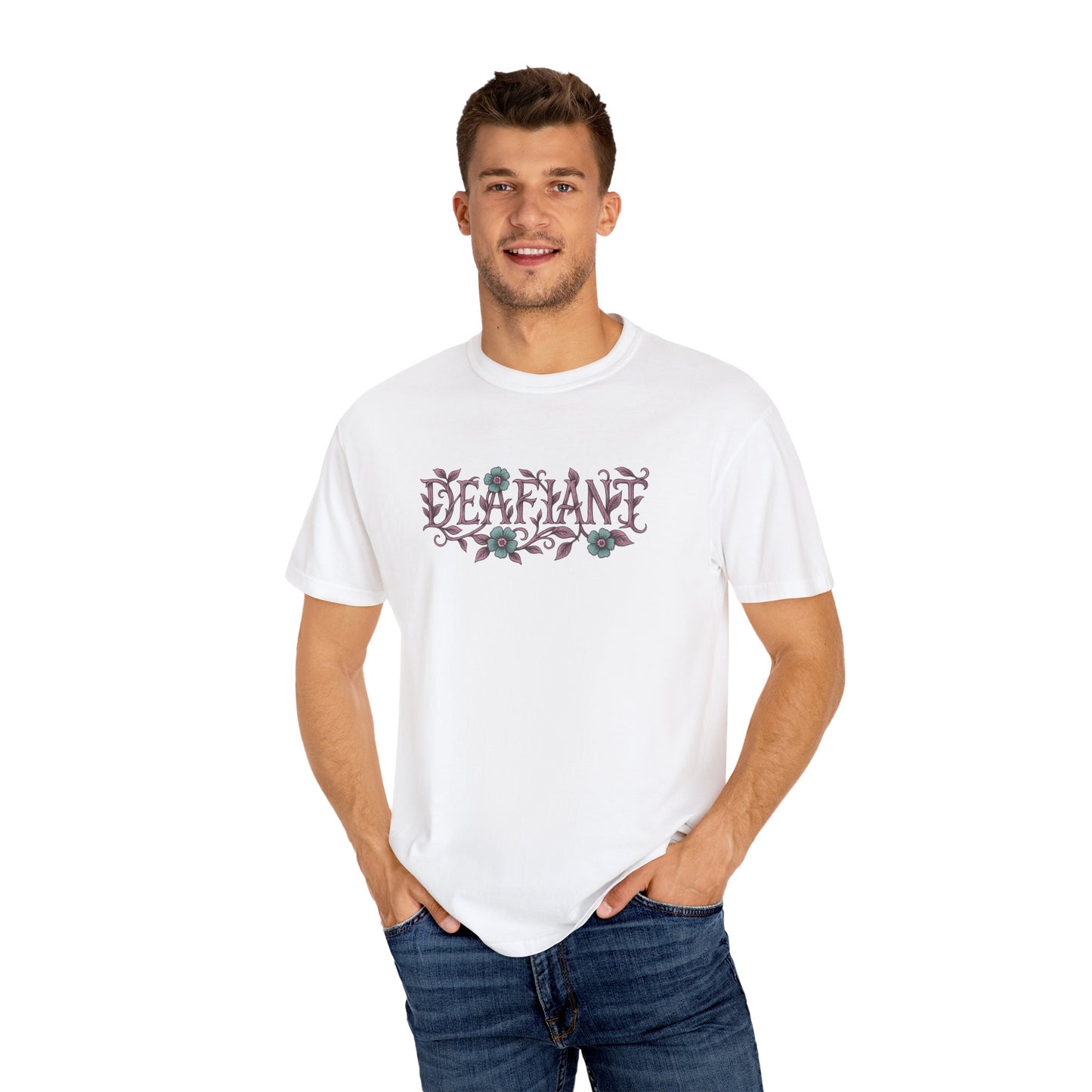 "Rooted & Rebellious" β The Pink Llama x DEAFIANT Floral Collab Tee | Unisex Garment-Dyed T-shirt