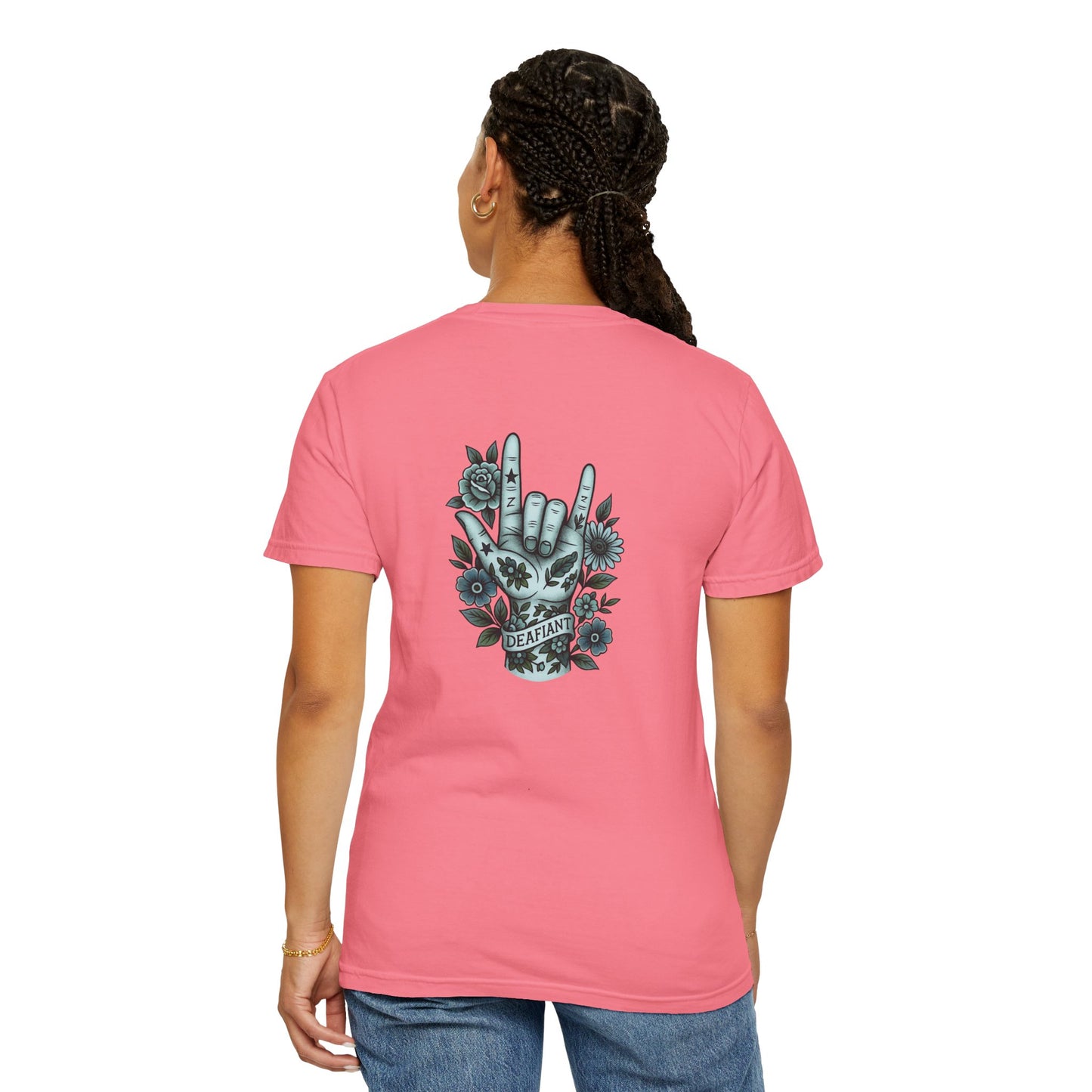"Rooted Rebels β The Pink Llama x DEAFIANT Floral Collab Tee Unisex T-Shirt