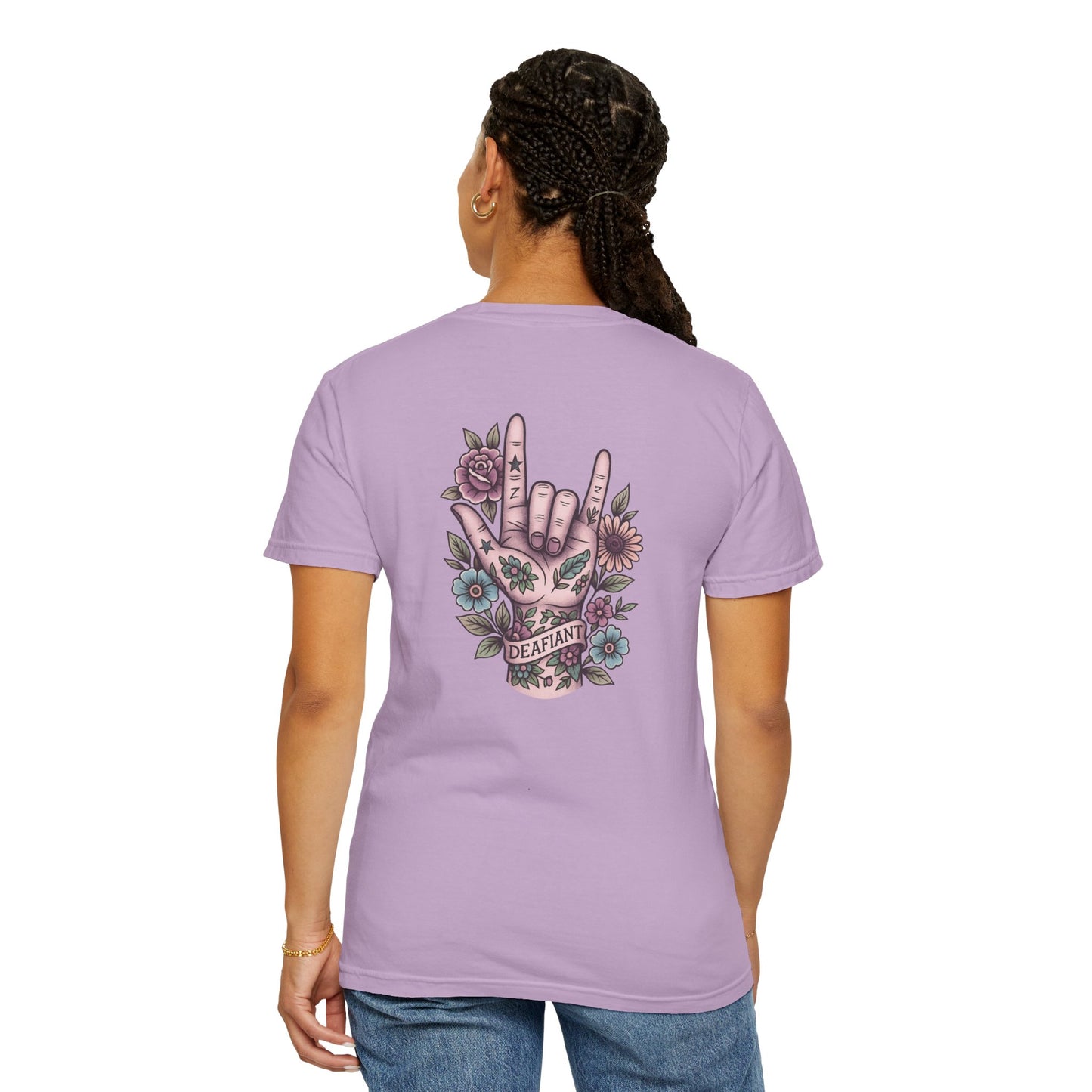 "Rooted & Rebellious" β The Pink Llama x DEAFIANT Floral Collab Tee | Unisex Garment-Dyed T-shirt