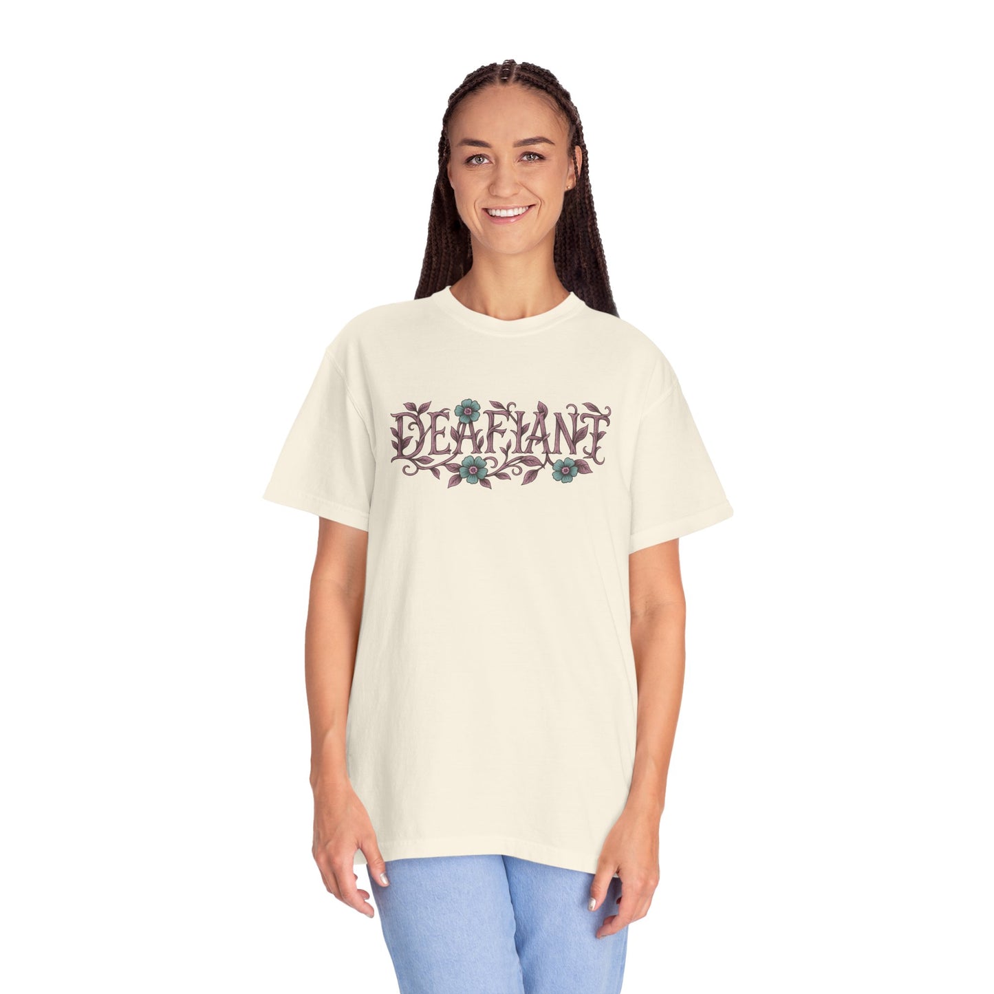 "Rooted & Rebellious" β The Pink Llama x DEAFIANT Floral Collab Tee | Unisex Garment-Dyed T-shirt