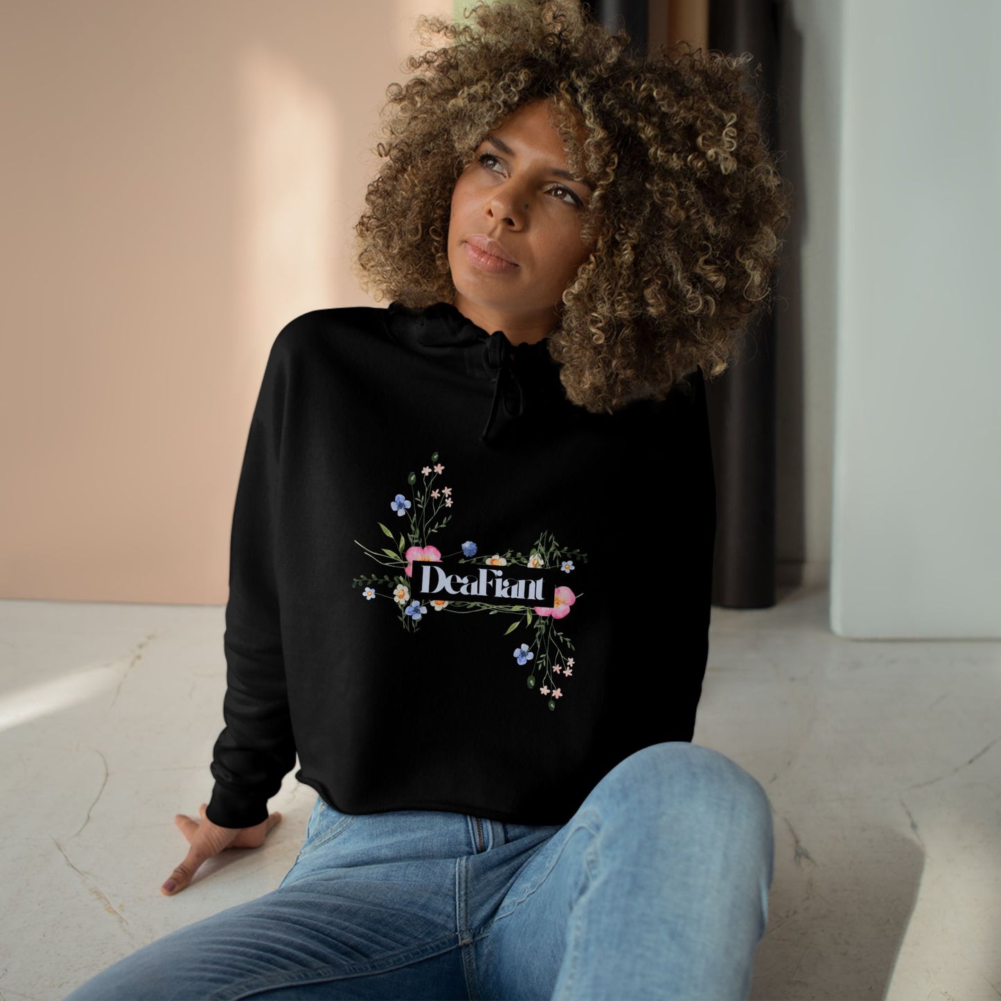 DEAFIANT She Blooms Floral Crop Hoodie