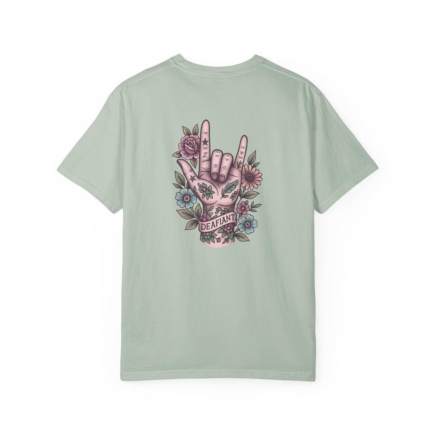 "Rooted & Rebellious" β The Pink Llama x DEAFIANT Floral Collab Tee | Unisex Garment-Dyed T-shirt