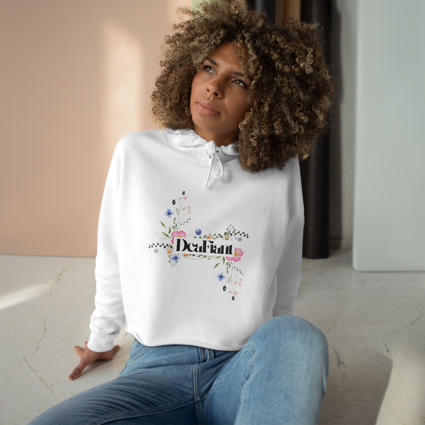 DEAFIANT She Blooms Floral Crop Hoodie