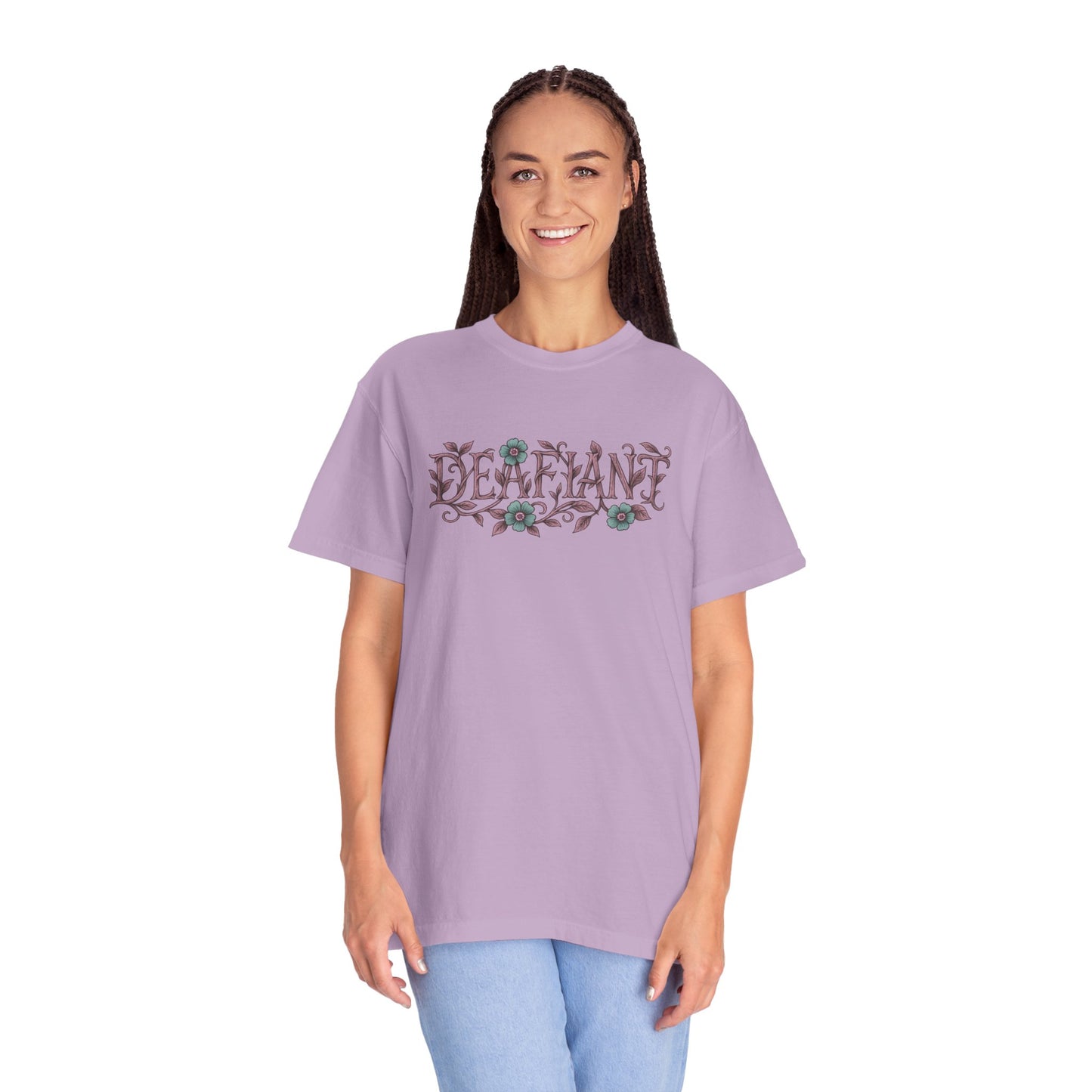 "Rooted & Rebellious" β The Pink Llama x DEAFIANT Floral Collab Tee | Unisex Garment-Dyed T-shirt