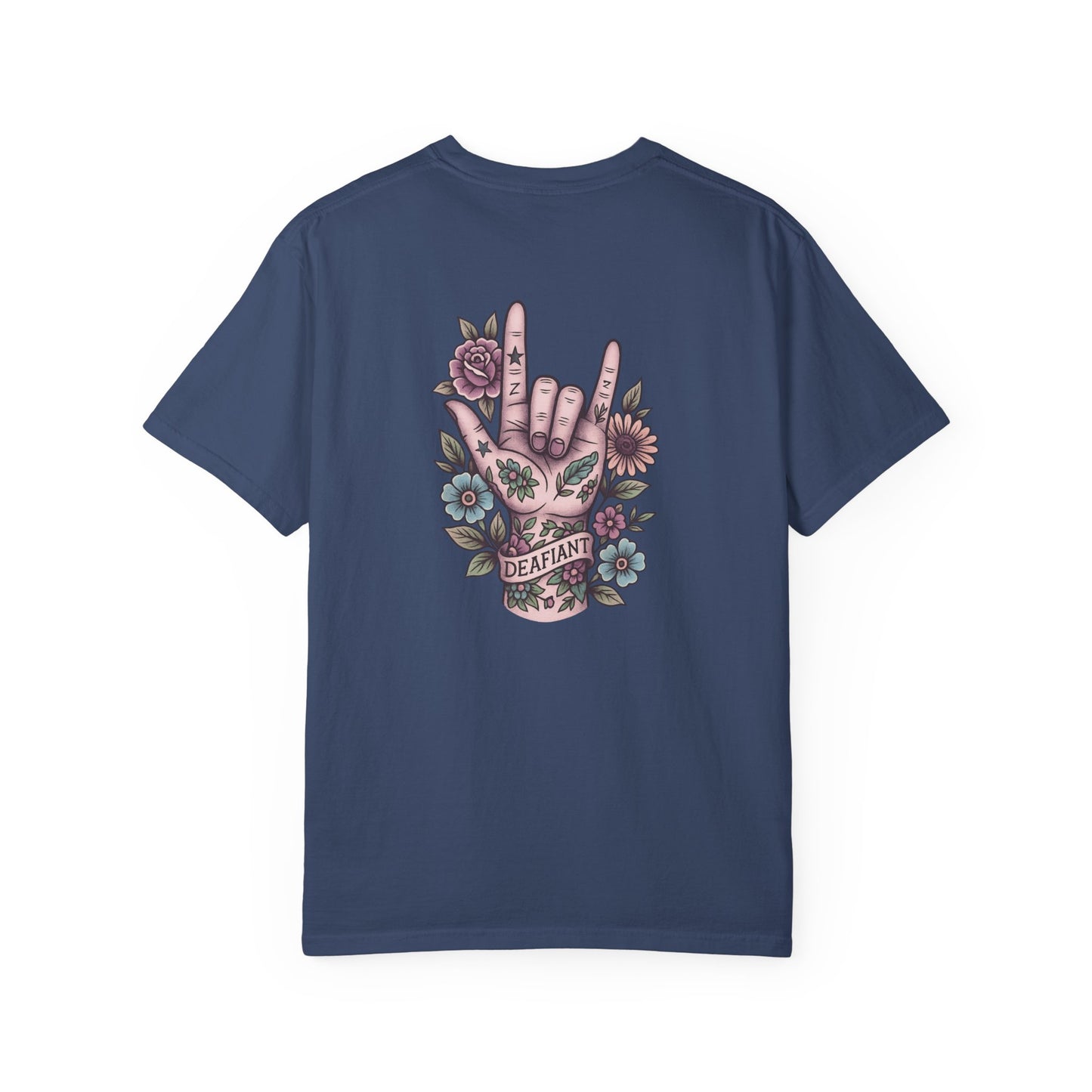 "Rooted & Rebellious" β The Pink Llama x DEAFIANT Floral Collab Tee | Unisex Garment-Dyed T-shirt