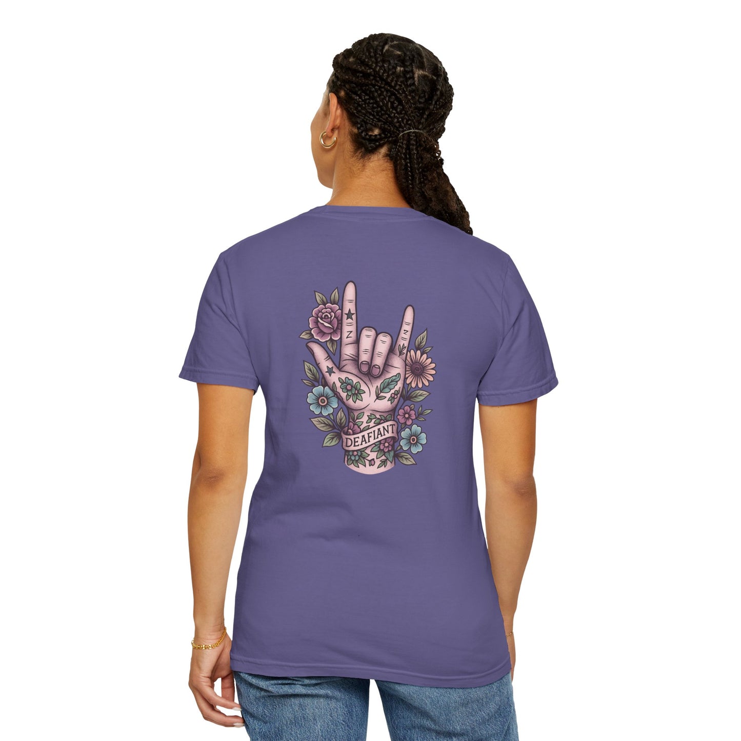 "Rooted & Rebellious" β The Pink Llama x DEAFIANT Floral Collab Tee | Unisex Garment-Dyed T-shirt
