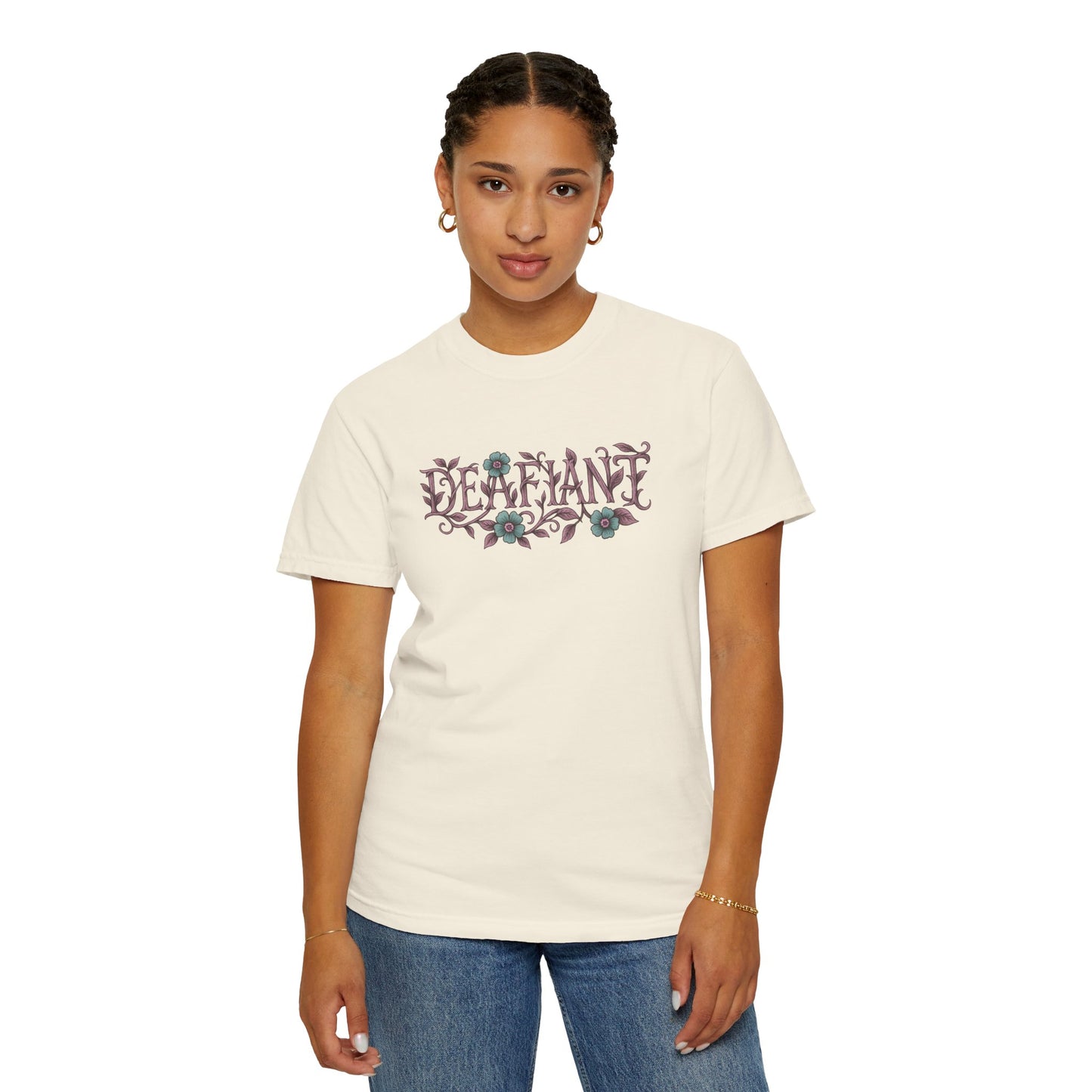 "Rooted & Rebellious" β The Pink Llama x DEAFIANT Floral Collab Tee | Unisex Garment-Dyed T-shirt