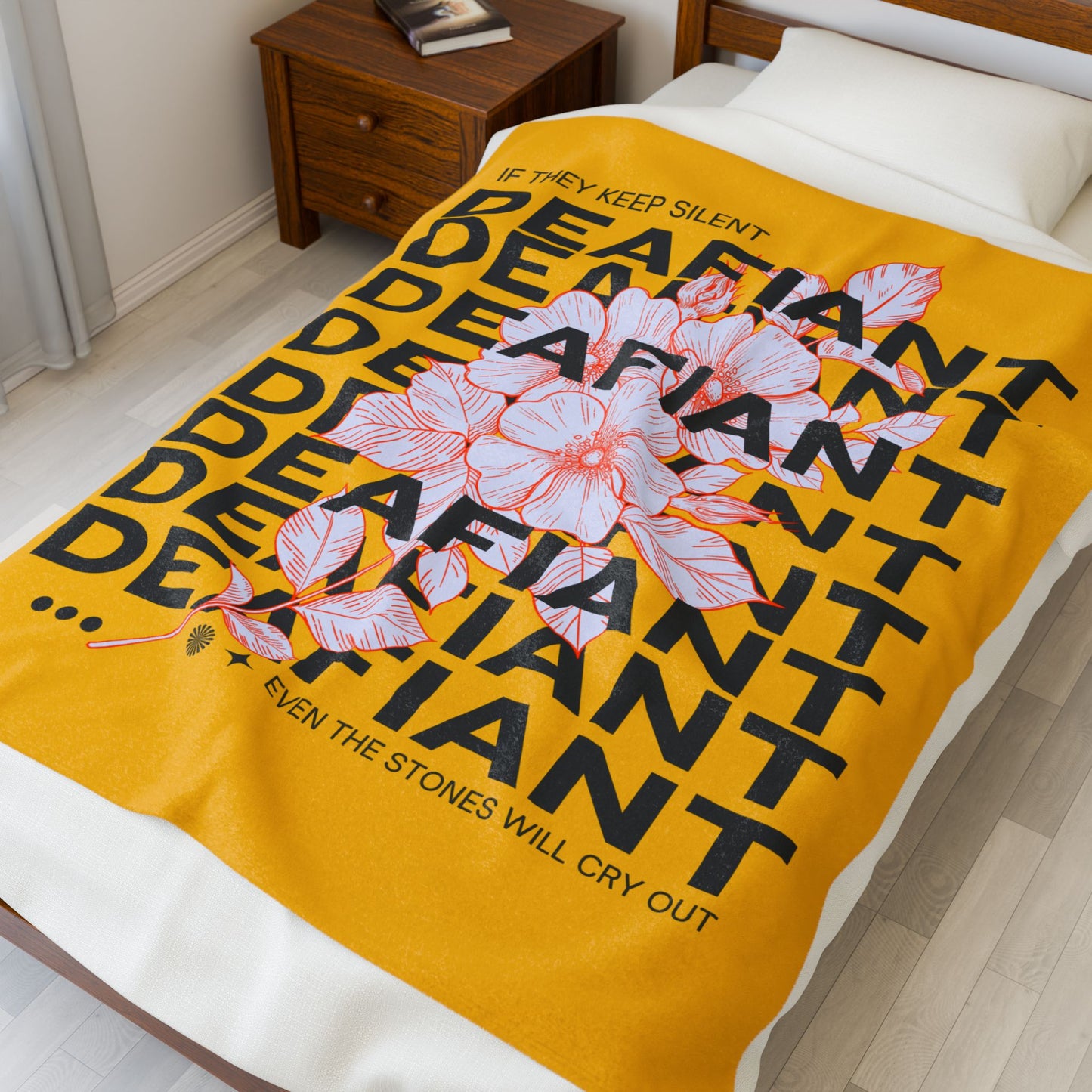 DEAFIANT Stones Cry Out Floral Velveteen Plush Blanket