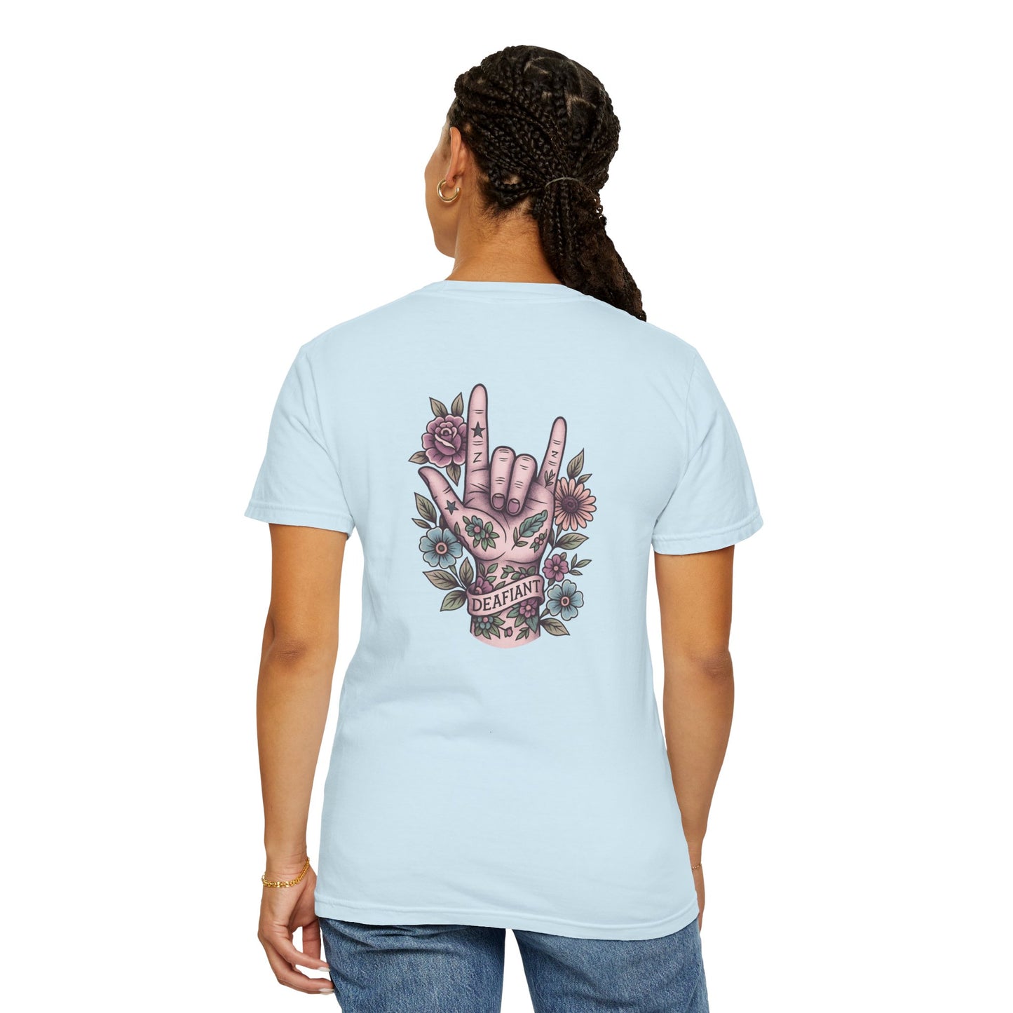 "Rooted & Rebellious" β The Pink Llama x DEAFIANT Floral Collab Tee | Unisex Garment-Dyed T-shirt