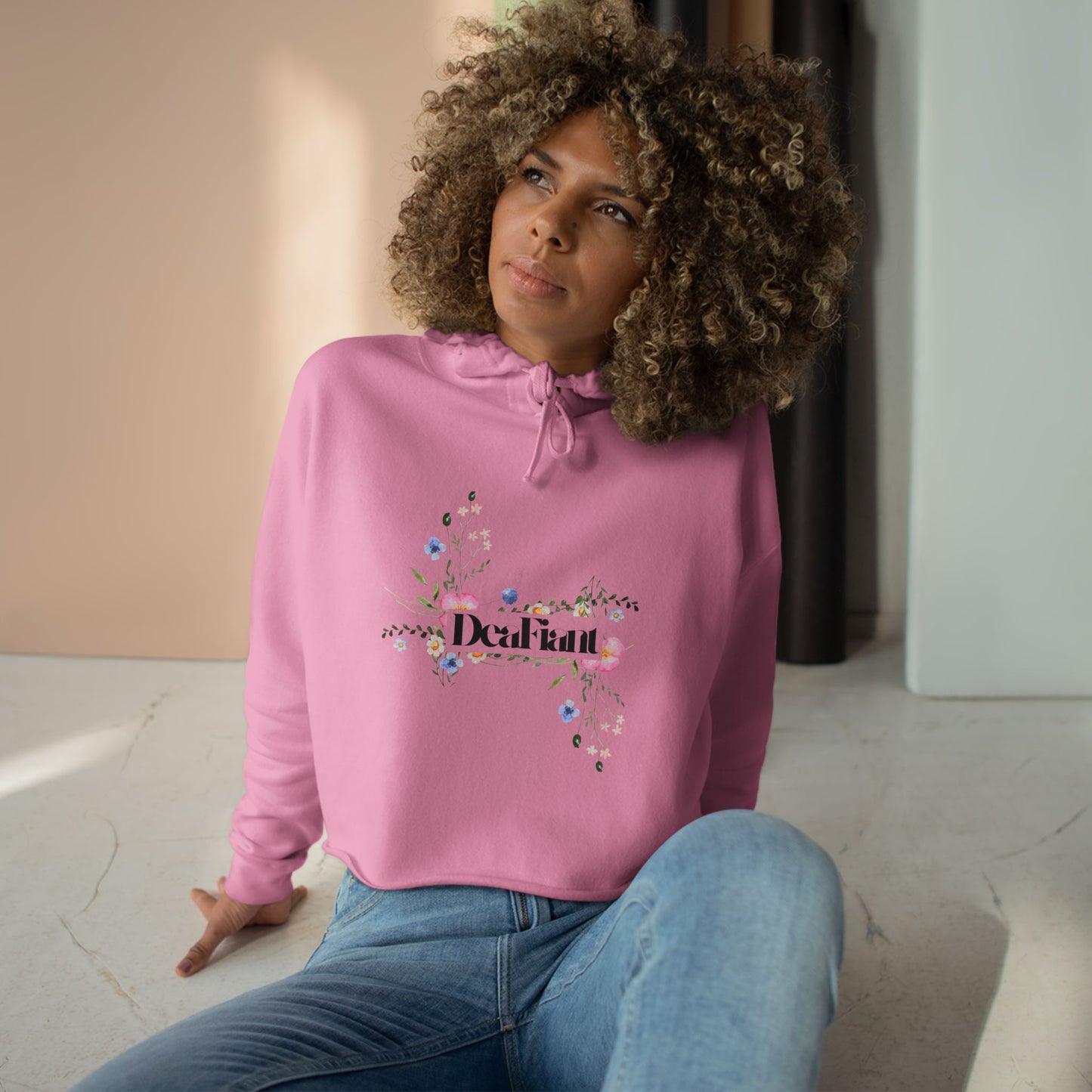 DEAFIANT She Blooms Floral Crop Hoodie