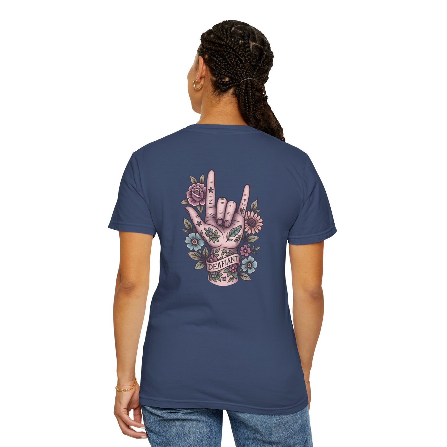 "Rooted & Rebellious" β The Pink Llama x DEAFIANT Floral Collab Tee | Unisex Garment-Dyed T-shirt