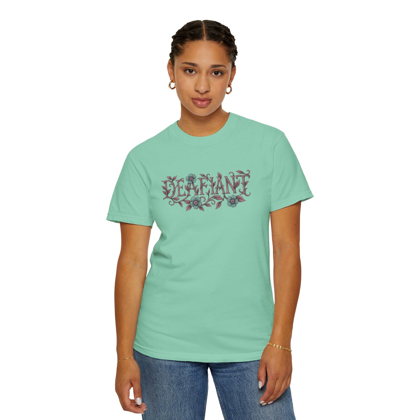 "Rooted & Rebellious" β The Pink Llama x DEAFIANT Floral Collab Tee | Unisex Garment-Dyed T-shirt