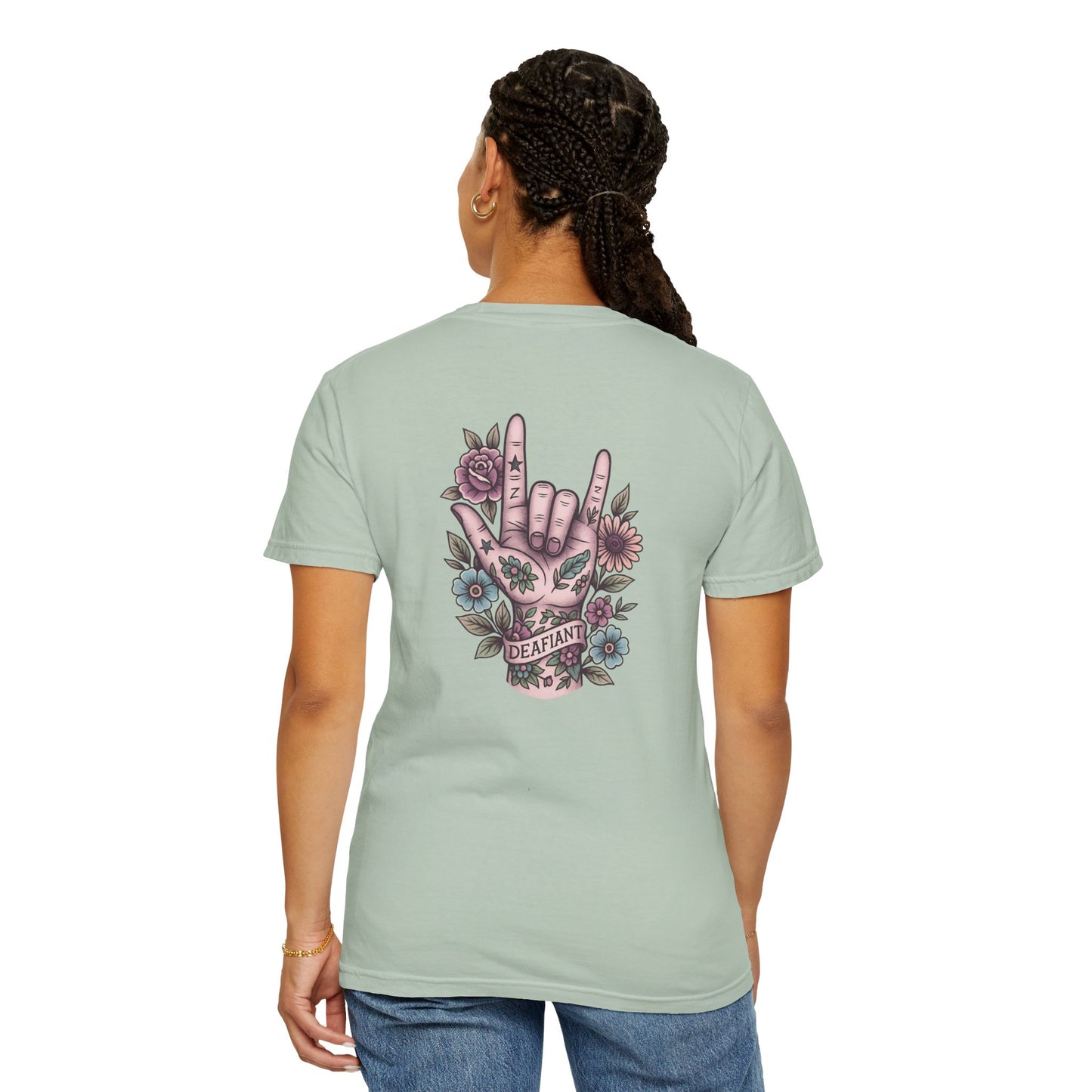 "Rooted & Rebellious" β The Pink Llama x DEAFIANT Floral Collab Tee | Unisex Garment-Dyed T-shirt
