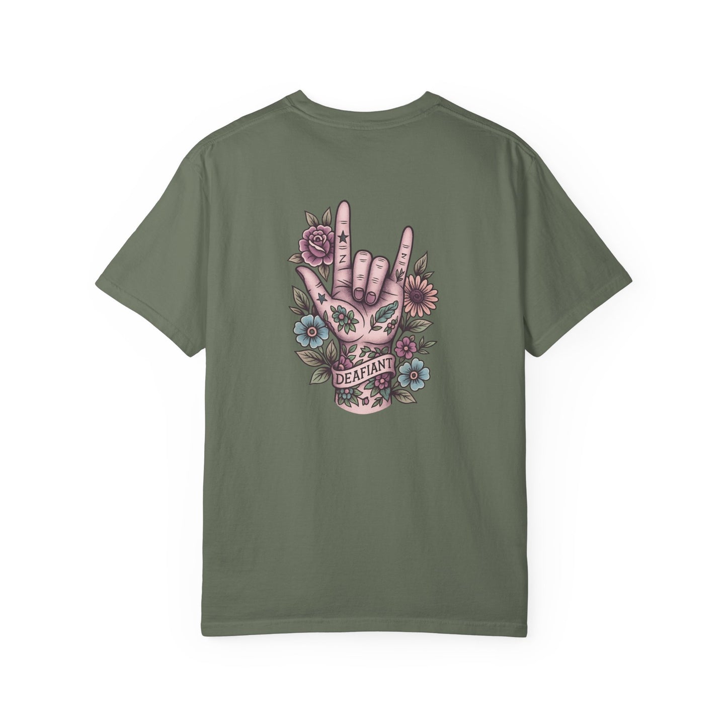 "Rooted & Rebellious" β The Pink Llama x DEAFIANT Floral Collab Tee | Unisex Garment-Dyed T-shirt