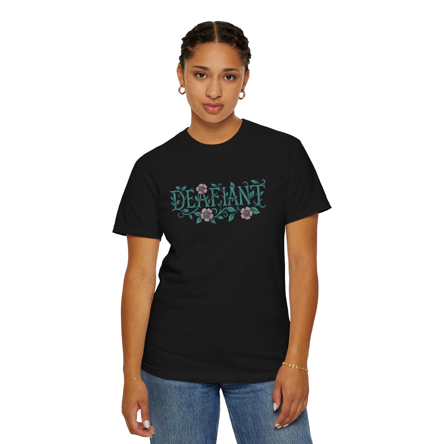 "Rooted Rebels β The Pink Llama x DEAFIANT Floral Collab Tee Unisex T-Shirt