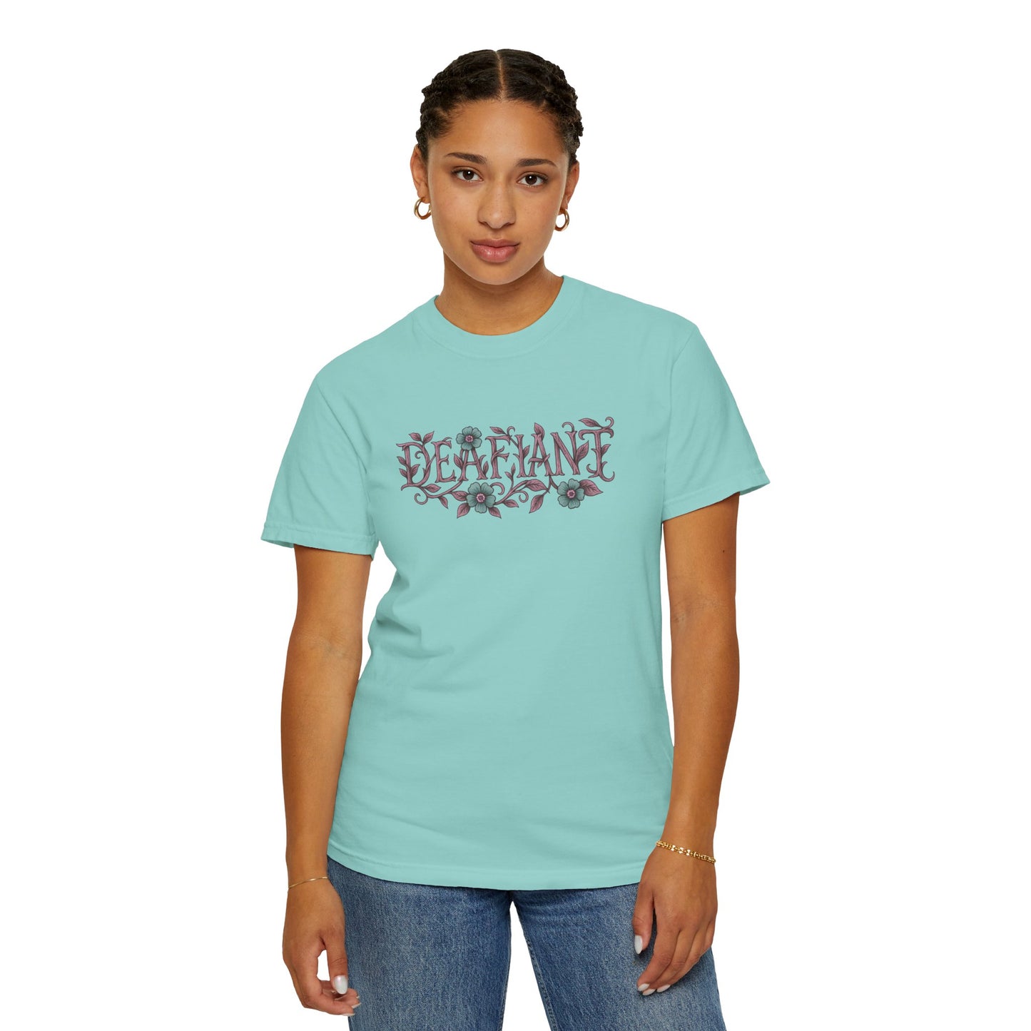 "Rooted & Rebellious" β The Pink Llama x DEAFIANT Floral Collab Tee | Unisex Garment-Dyed T-shirt