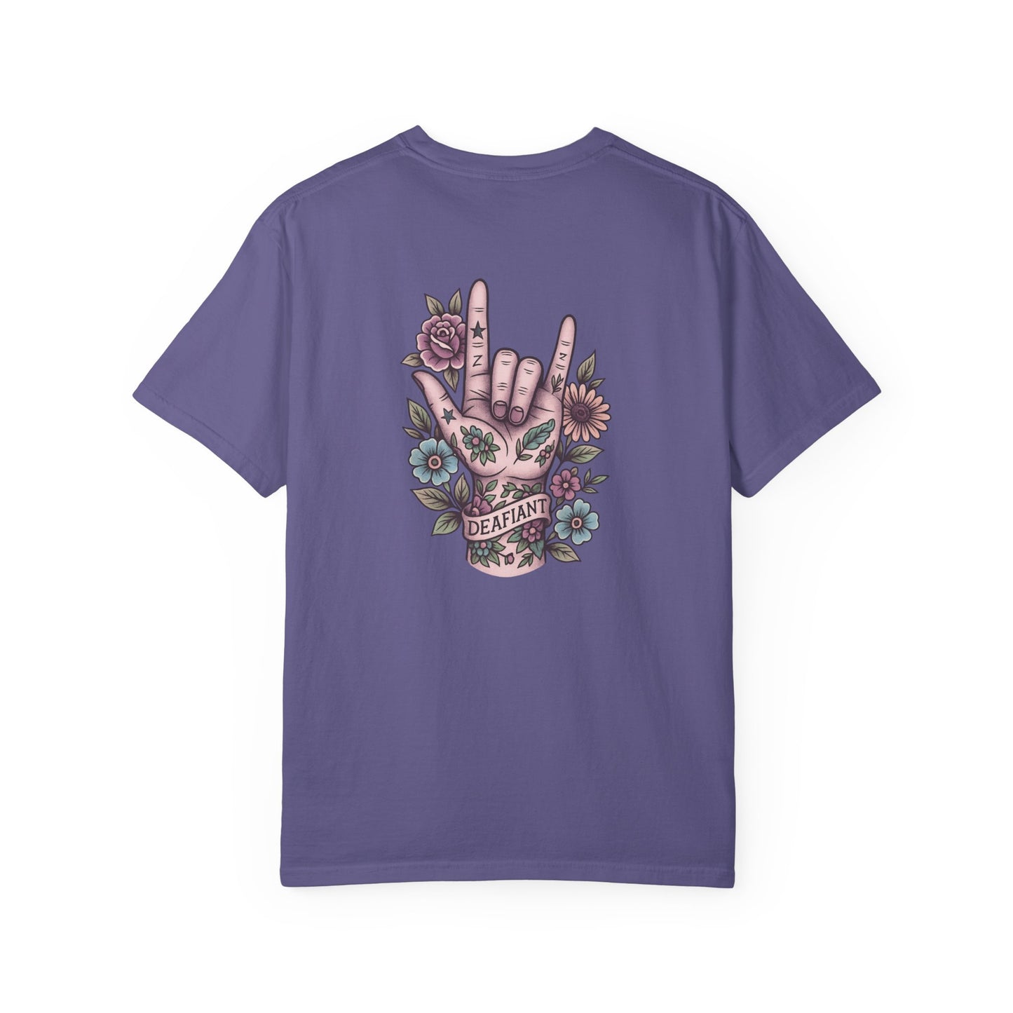 "Rooted & Rebellious" β The Pink Llama x DEAFIANT Floral Collab Tee | Unisex Garment-Dyed T-shirt