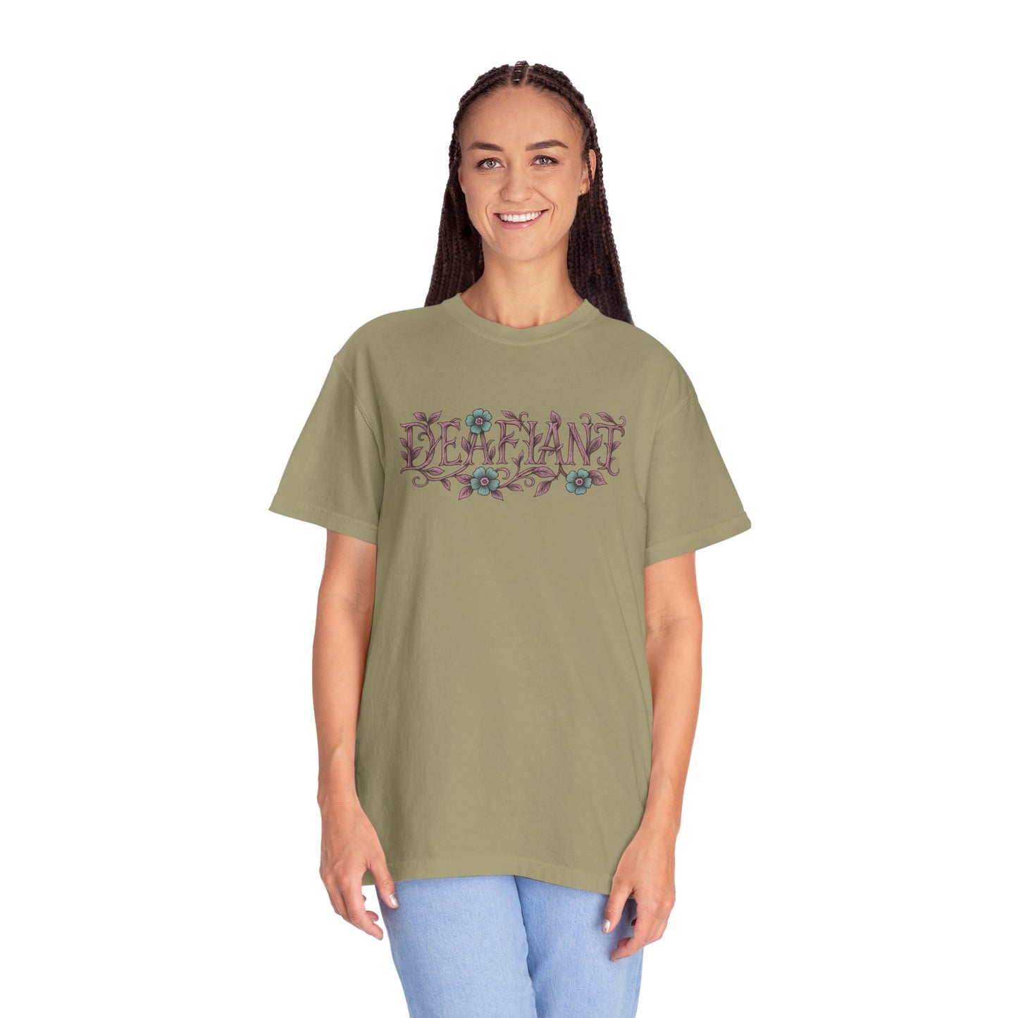 "Rooted & Rebellious" β The Pink Llama x DEAFIANT Floral Collab Tee | Unisex Garment-Dyed T-shirt