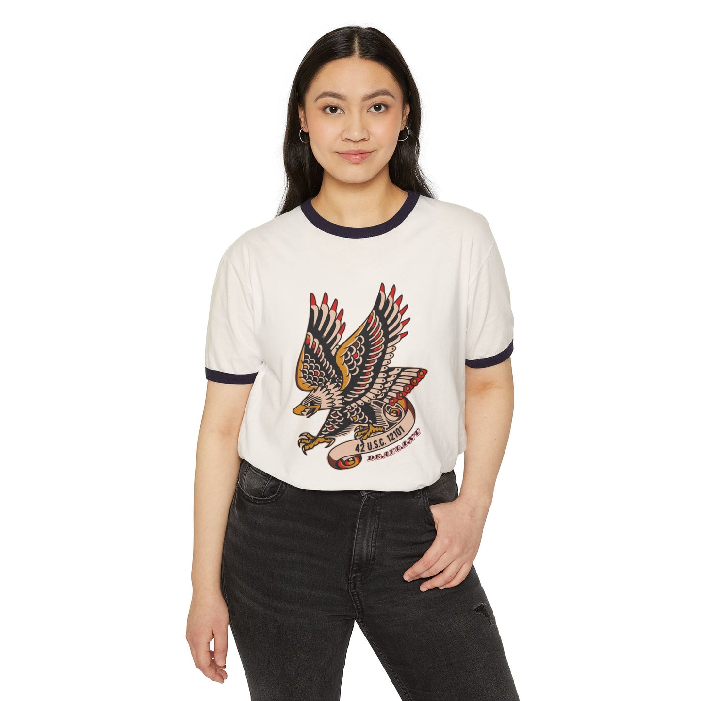 DEAFIANT Screamin' Eagle | Unisex Cotton Ringer T-Shirt