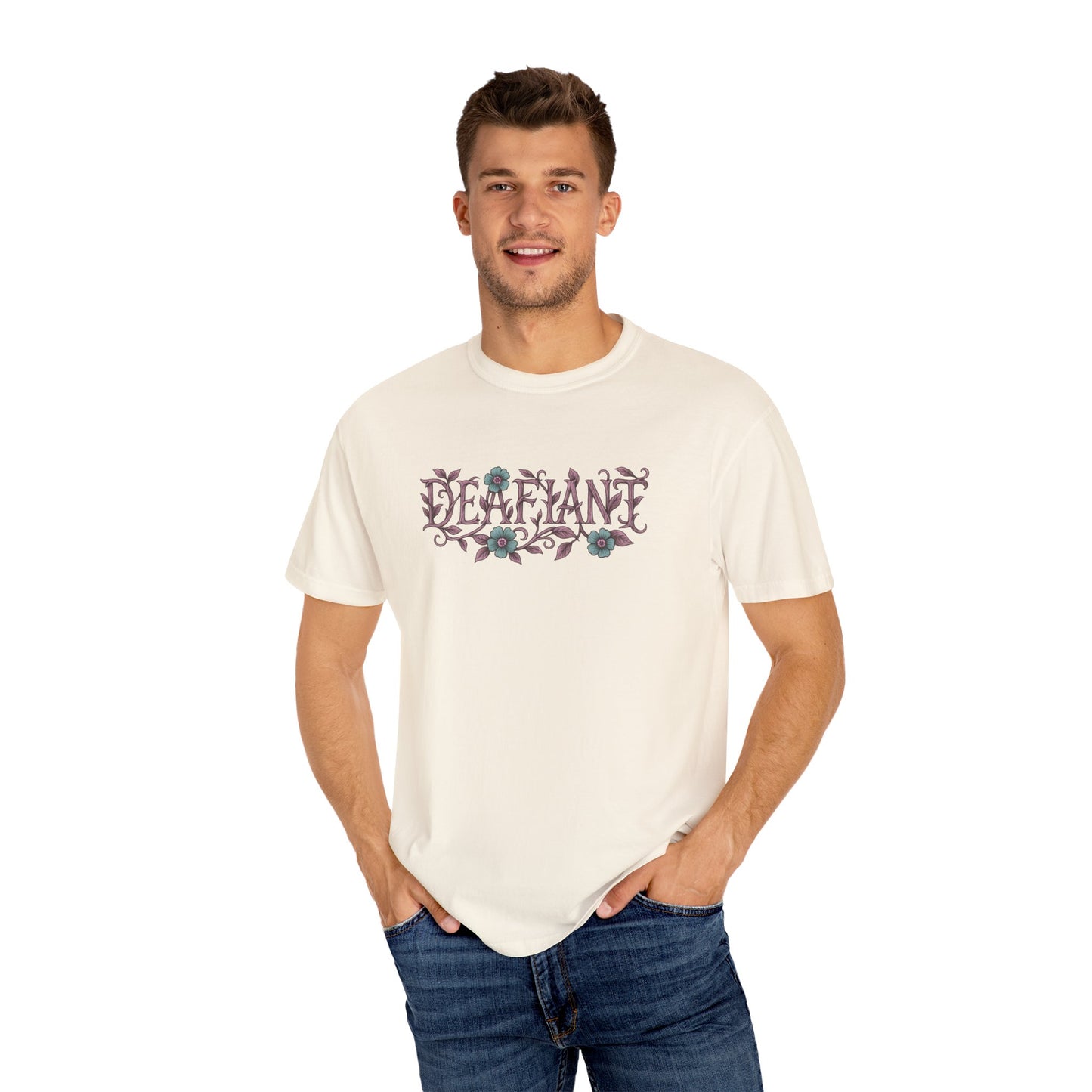 "Rooted & Rebellious" β The Pink Llama x DEAFIANT Floral Collab Tee | Unisex Garment-Dyed T-shirt