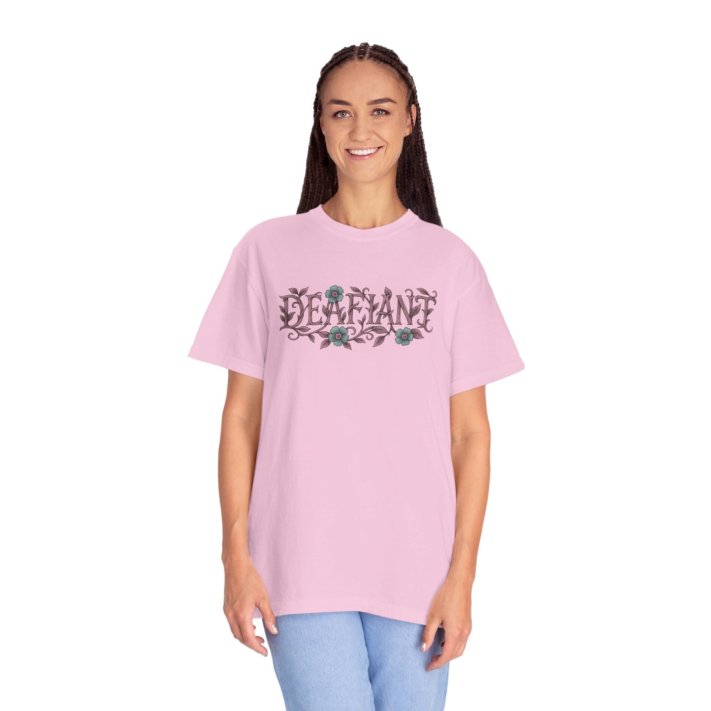 "Rooted & Rebellious" β The Pink Llama x DEAFIANT Floral Collab Tee | Unisex Garment-Dyed T-shirt