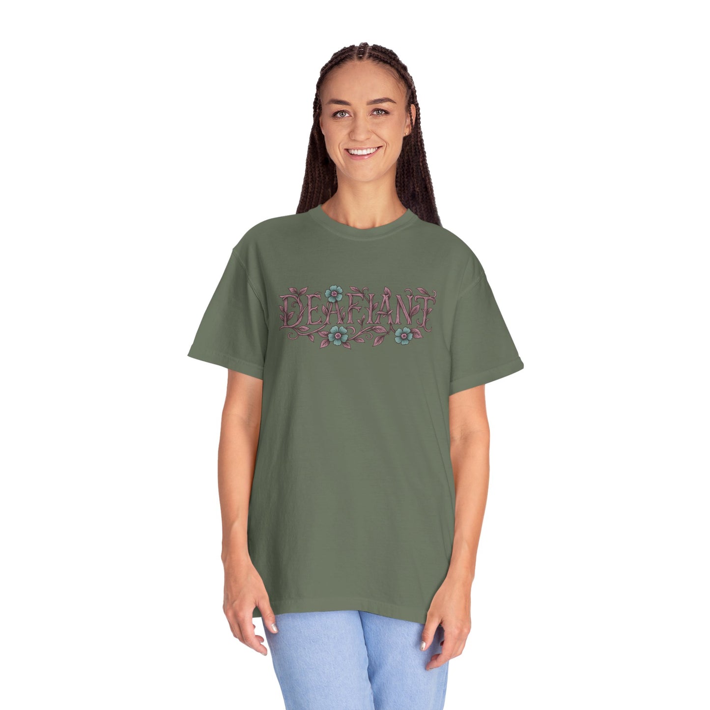 "Rooted & Rebellious" β The Pink Llama x DEAFIANT Floral Collab Tee | Unisex Garment-Dyed T-shirt