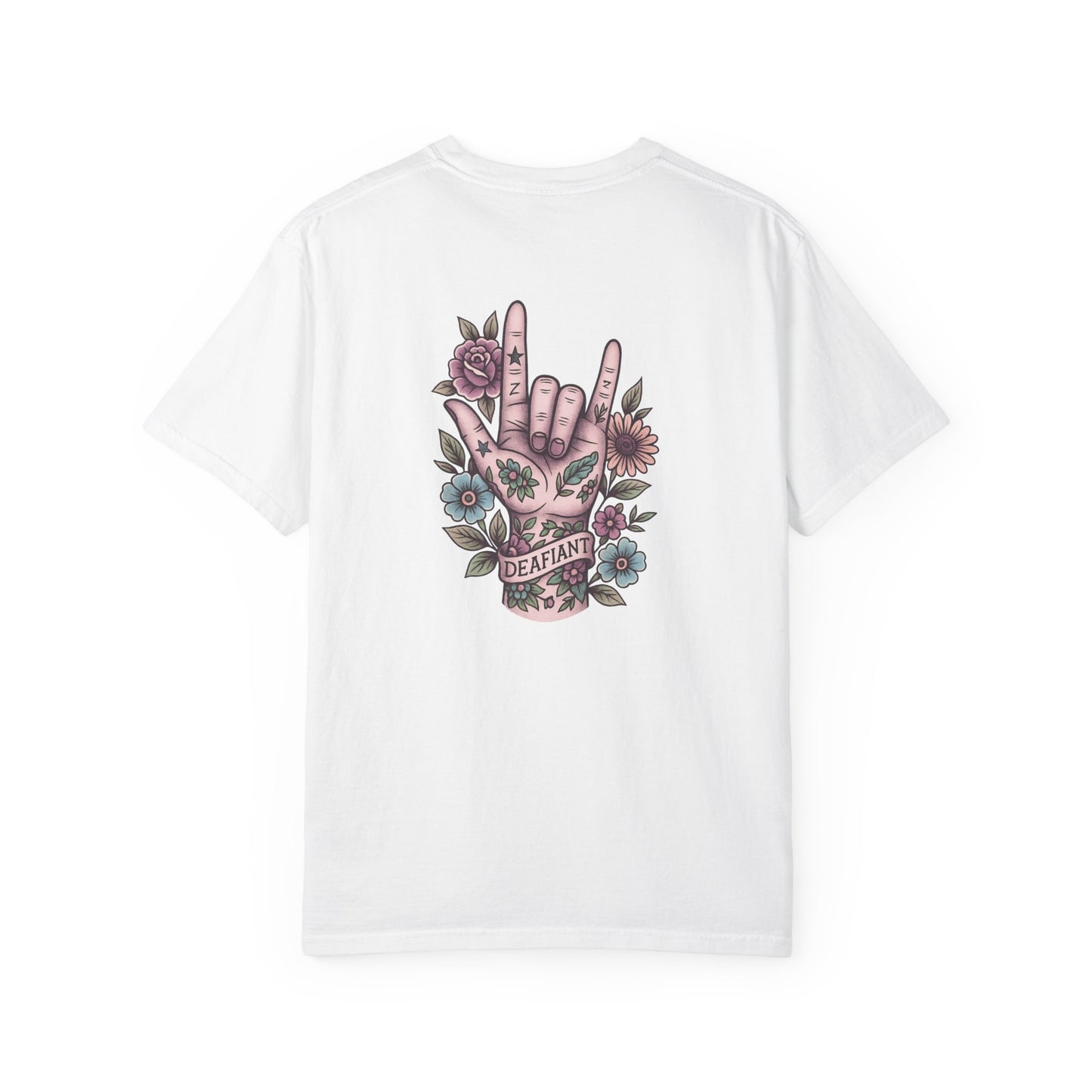 "Rooted & Rebellious" β The Pink Llama x DEAFIANT Floral Collab Tee | Unisex Garment-Dyed T-shirt