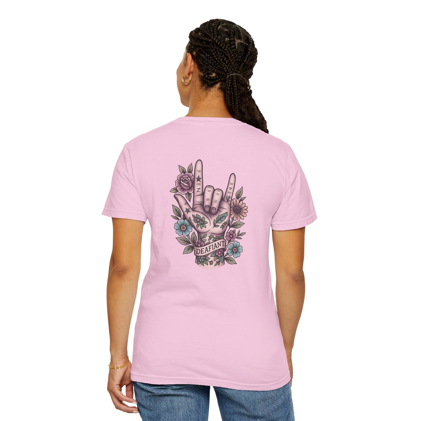 "Rooted & Rebellious" β The Pink Llama x DEAFIANT Floral Collab Tee | Unisex Garment-Dyed T-shirt