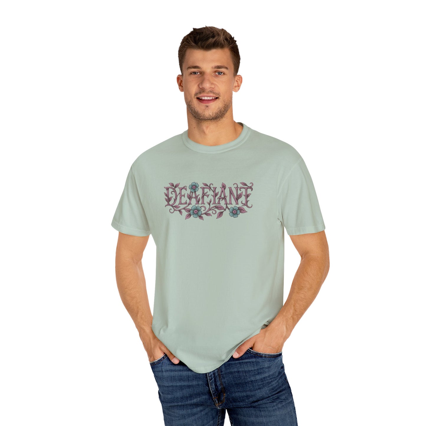 "Rooted & Rebellious" β The Pink Llama x DEAFIANT Floral Collab Tee | Unisex Garment-Dyed T-shirt