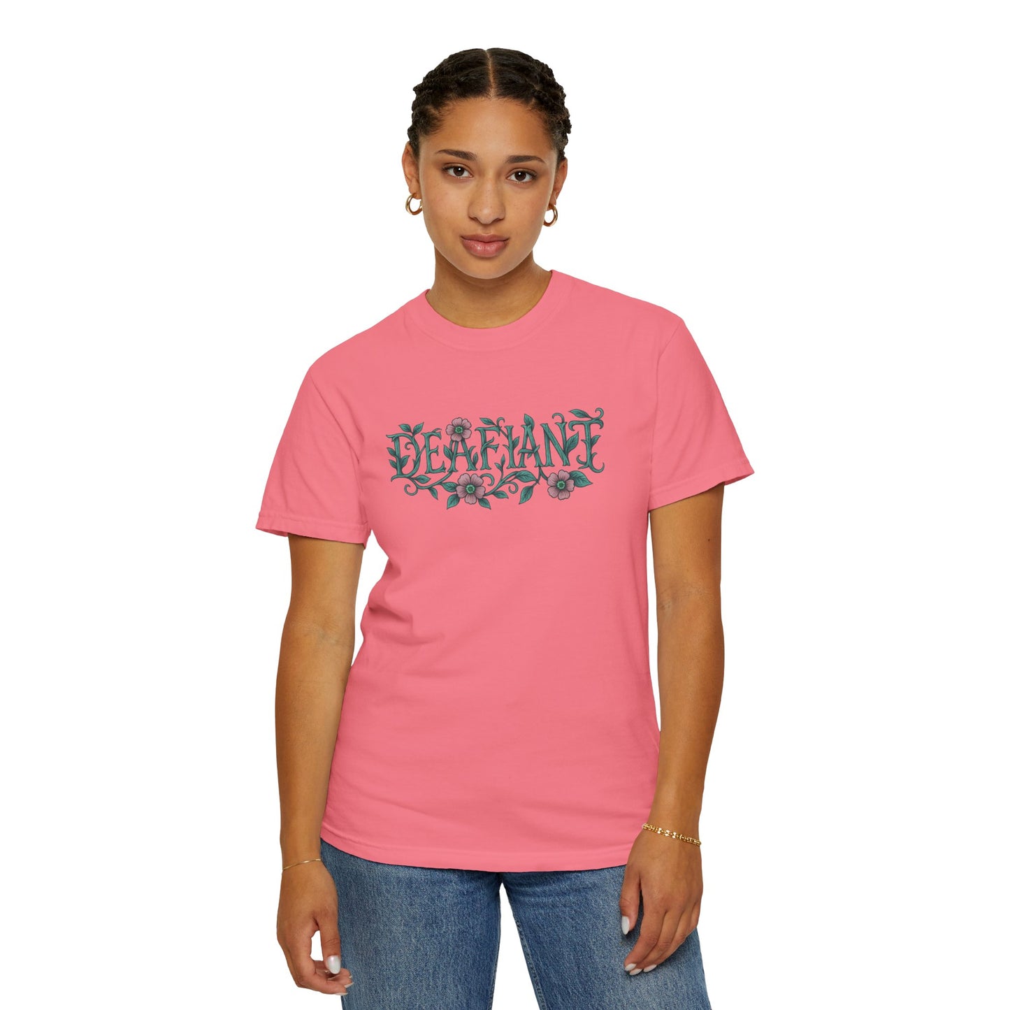 "Rooted Rebels β The Pink Llama x DEAFIANT Floral Collab Tee Unisex T-Shirt