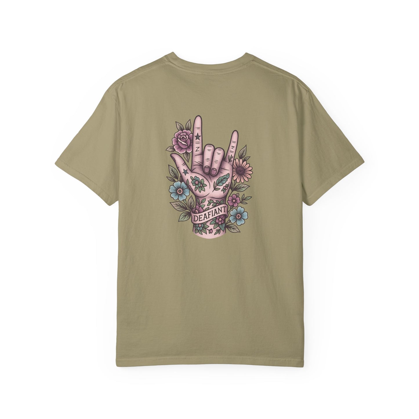 "Rooted & Rebellious" β The Pink Llama x DEAFIANT Floral Collab Tee | Unisex Garment-Dyed T-shirt