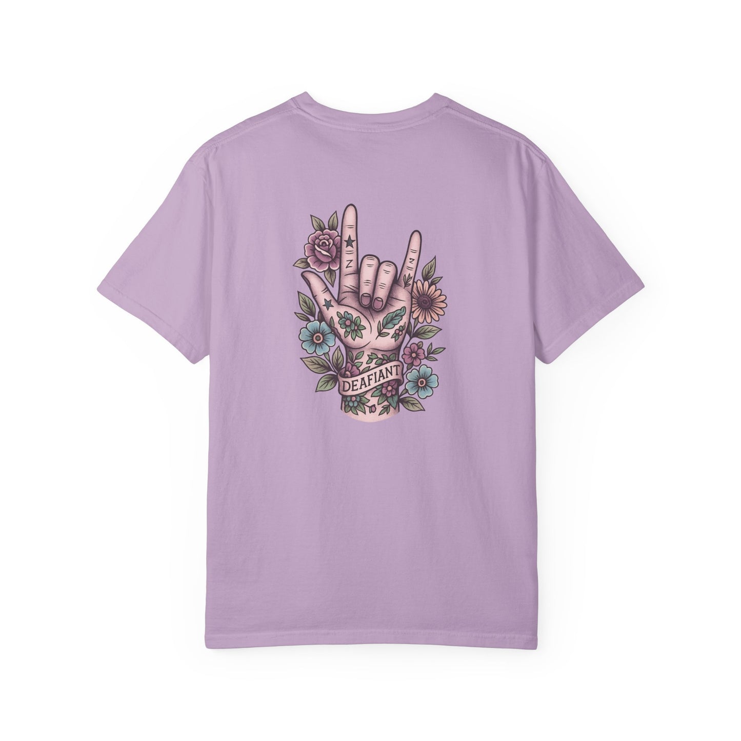 "Rooted & Rebellious" β The Pink Llama x DEAFIANT Floral Collab Tee | Unisex Garment-Dyed T-shirt