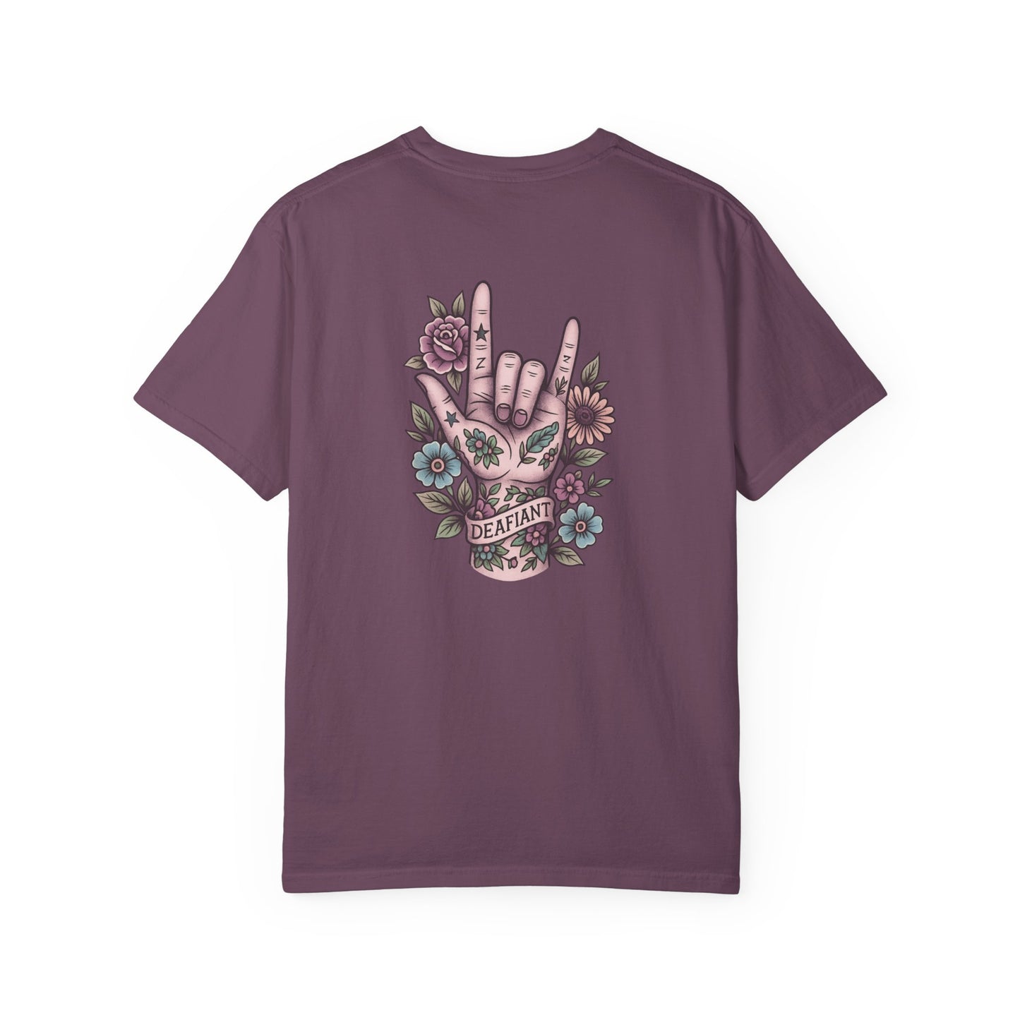 "Rooted & Rebellious" β The Pink Llama x DEAFIANT Floral Collab Tee | Unisex Garment-Dyed T-shirt