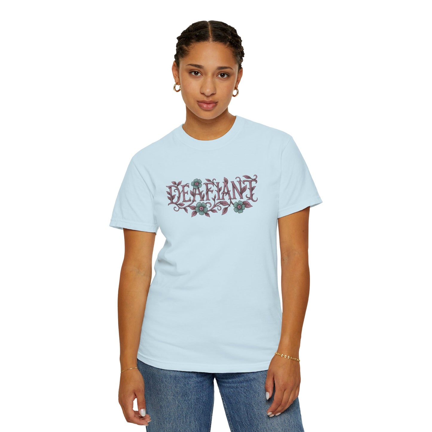 "Rooted & Rebellious" β The Pink Llama x DEAFIANT Floral Collab Tee | Unisex Garment-Dyed T-shirt