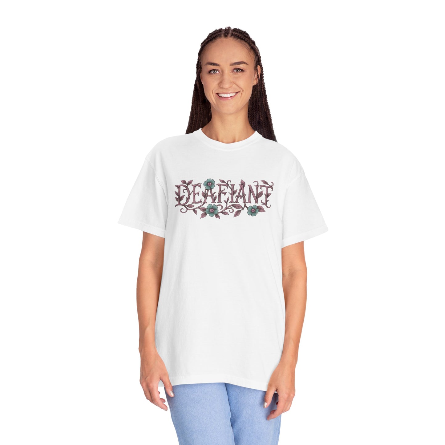 "Rooted & Rebellious" β The Pink Llama x DEAFIANT Floral Collab Tee | Unisex Garment-Dyed T-shirt