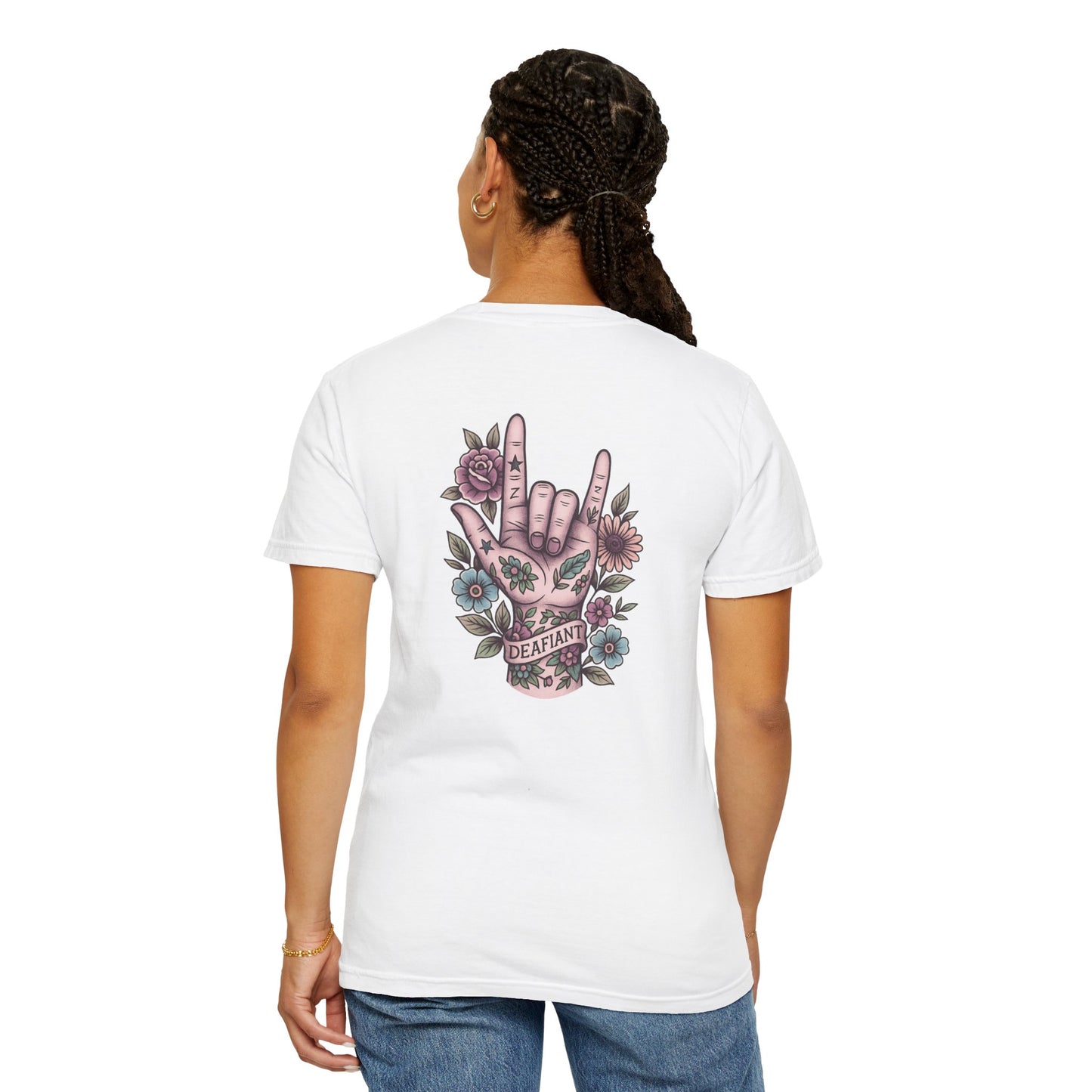 "Rooted & Rebellious" β The Pink Llama x DEAFIANT Floral Collab Tee | Unisex Garment-Dyed T-shirt