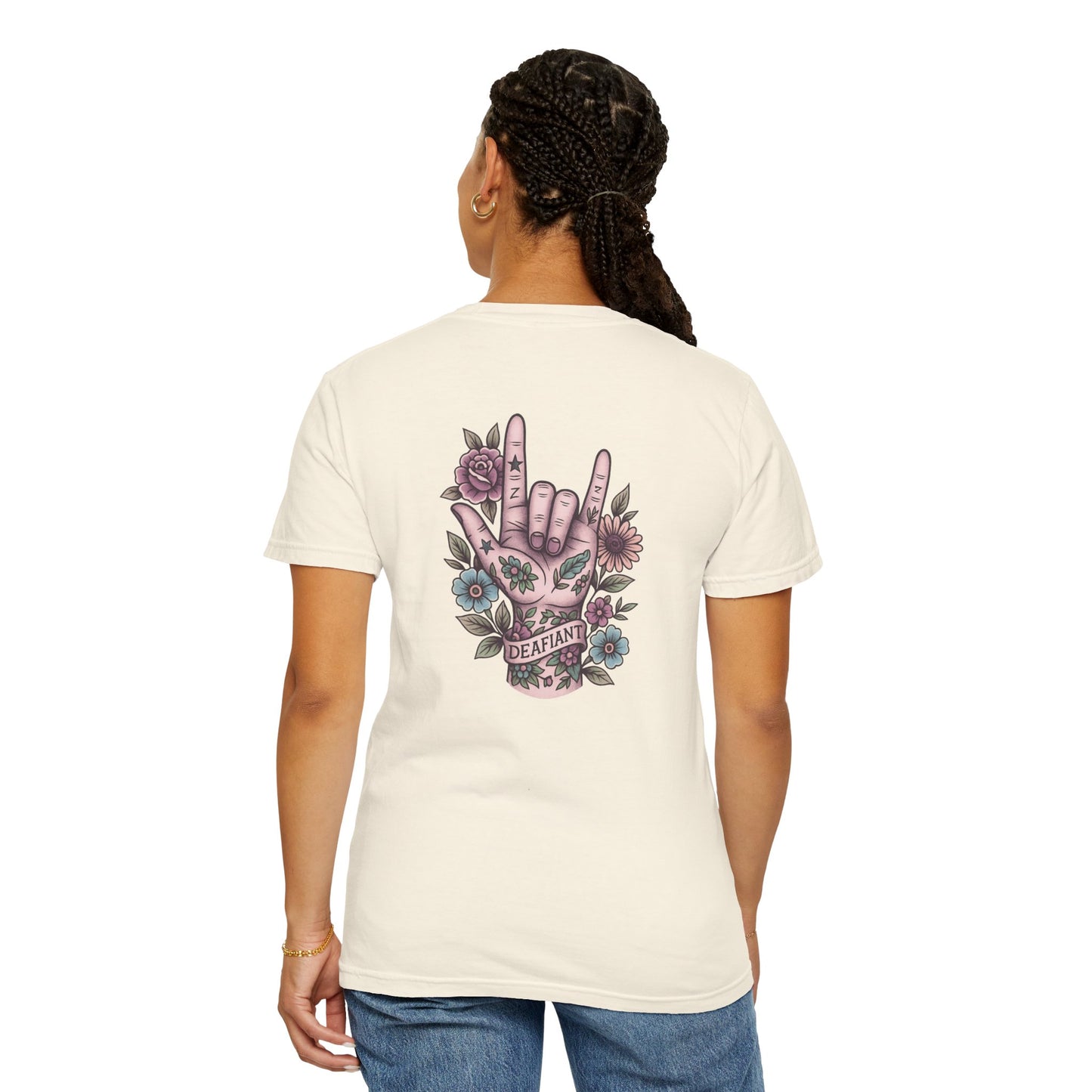 "Rooted & Rebellious" β The Pink Llama x DEAFIANT Floral Collab Tee | Unisex Garment-Dyed T-shirt