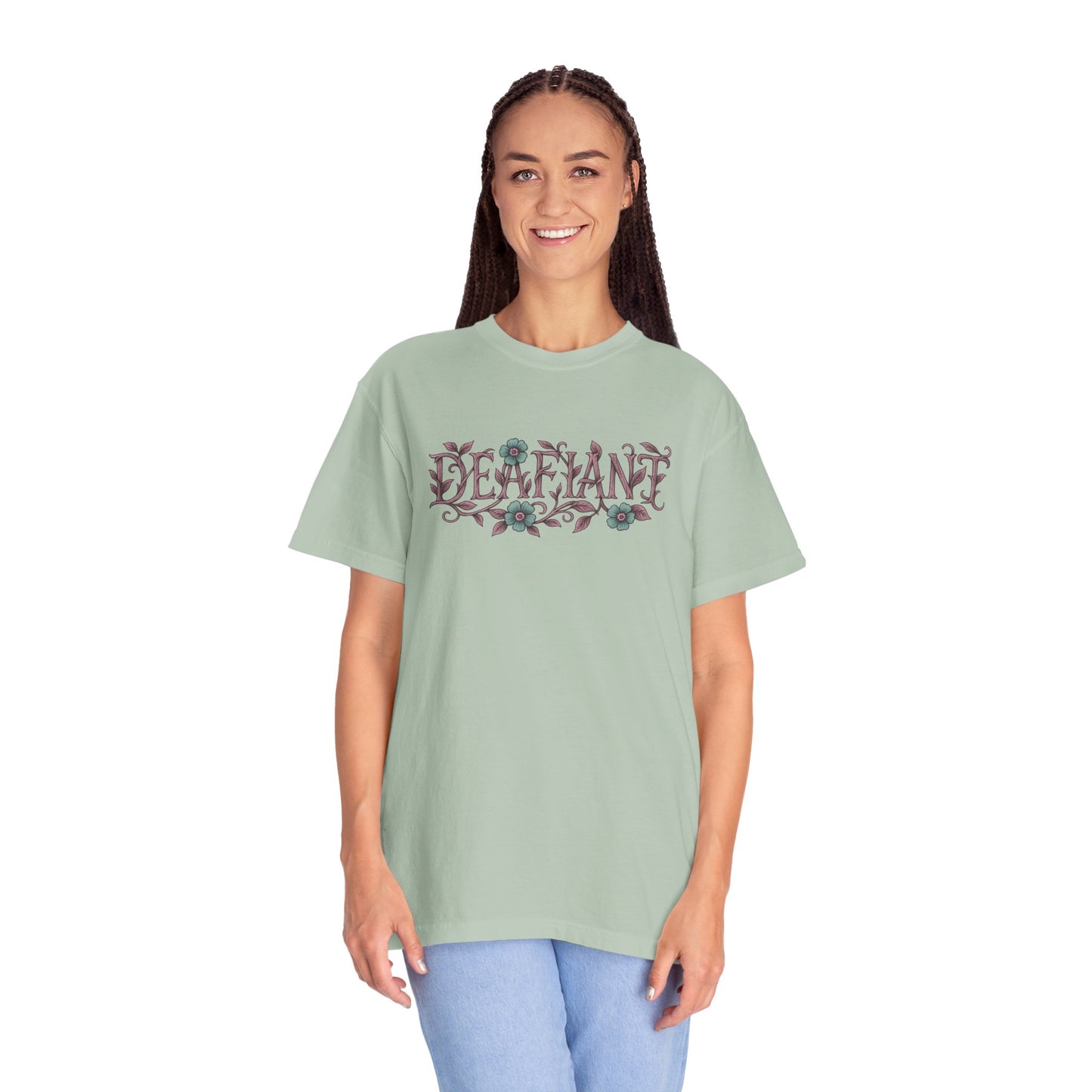 "Rooted & Rebellious" β The Pink Llama x DEAFIANT Floral Collab Tee | Unisex Garment-Dyed T-shirt