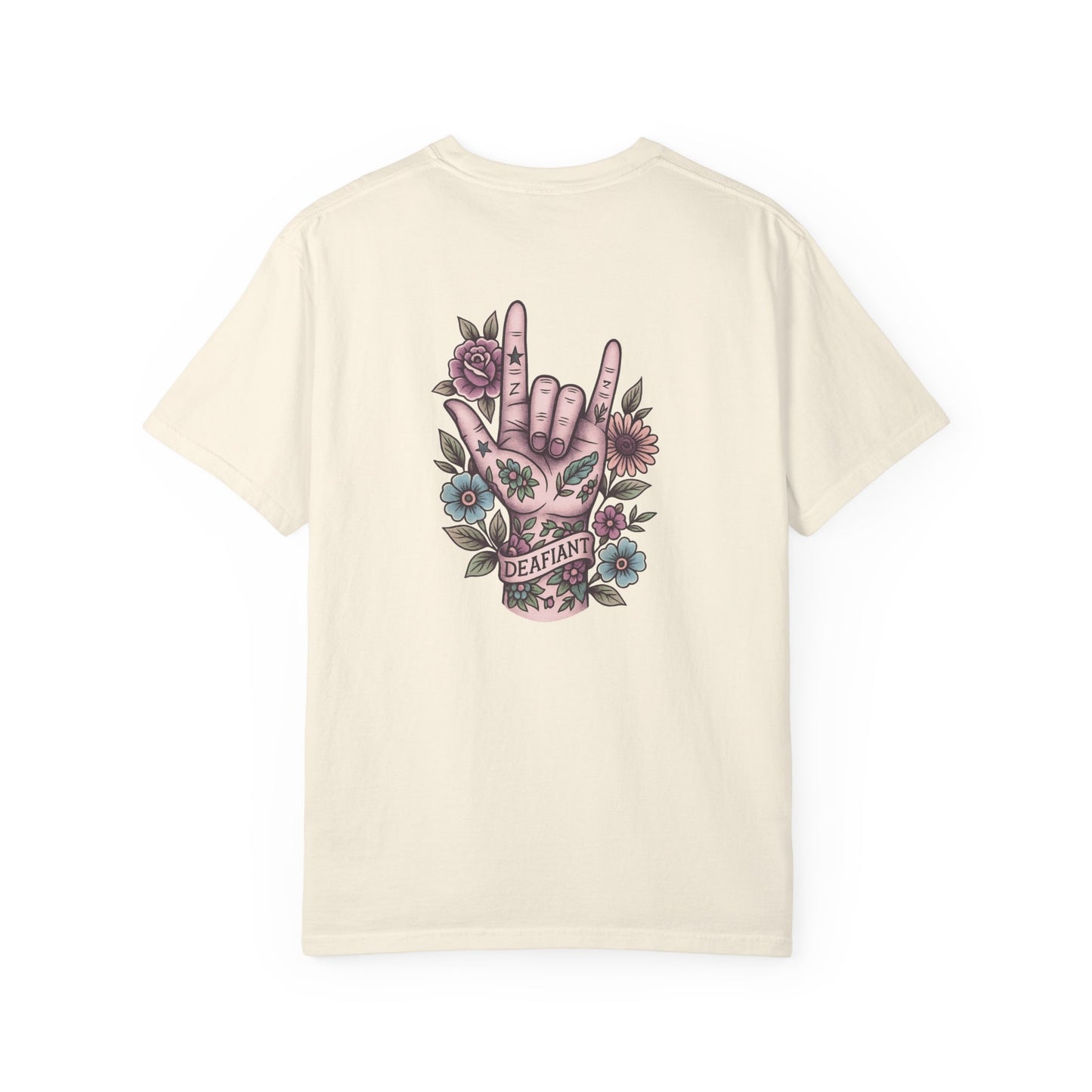 "Rooted & Rebellious" β The Pink Llama x DEAFIANT Floral Collab Tee | Unisex Garment-Dyed T-shirt