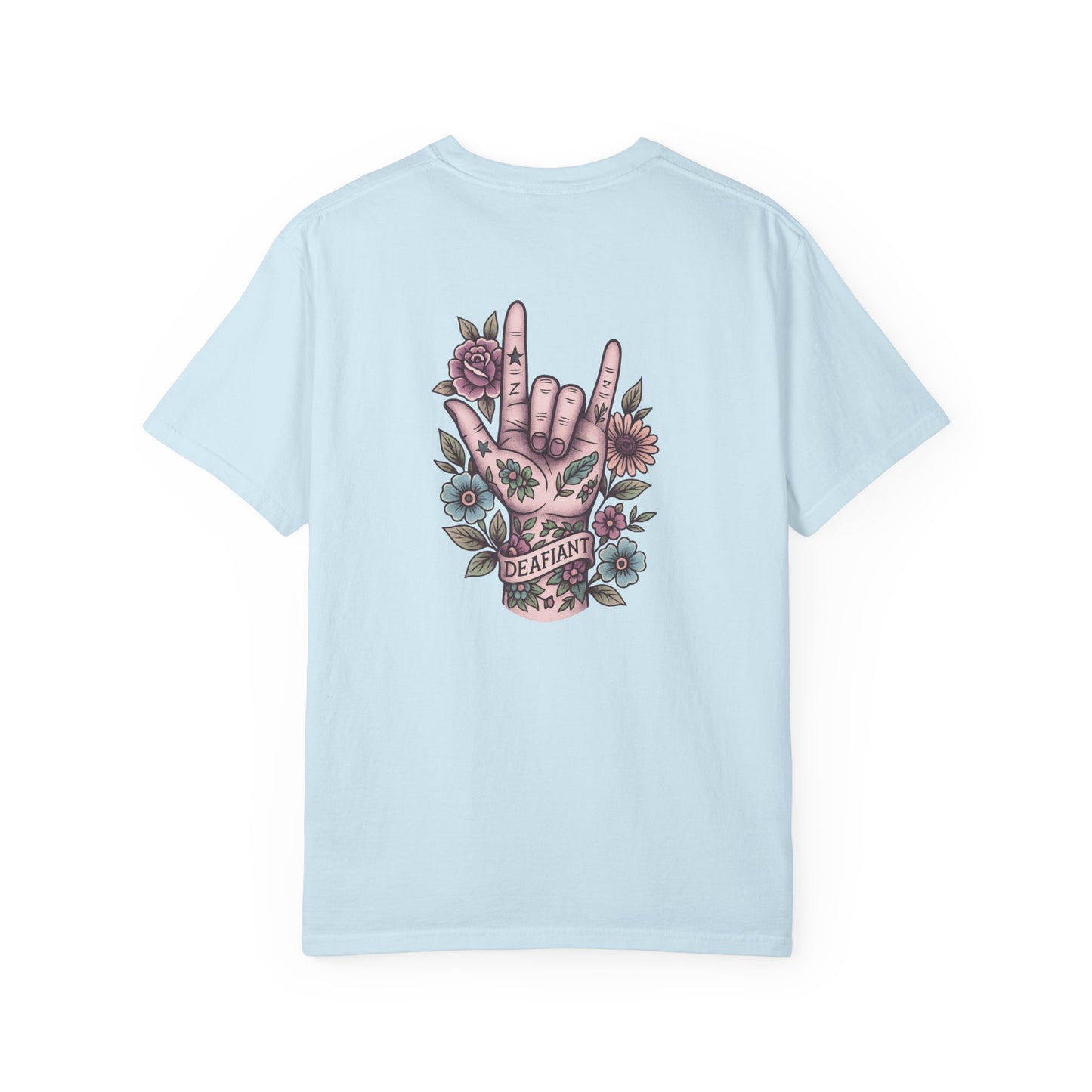 "Rooted & Rebellious" β The Pink Llama x DEAFIANT Floral Collab Tee | Unisex Garment-Dyed T-shirt