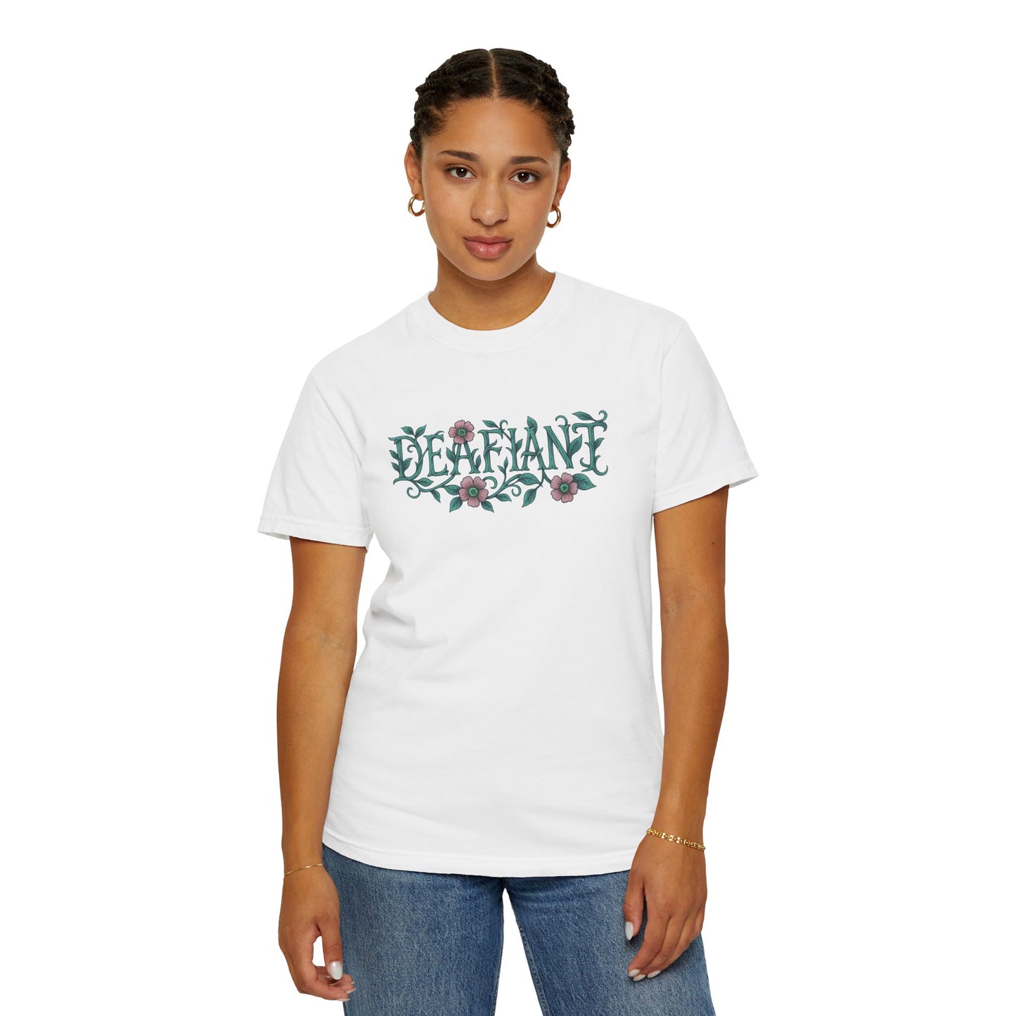 "Rooted Rebels β The Pink Llama x DEAFIANT Floral Collab Tee Unisex T-Shirt