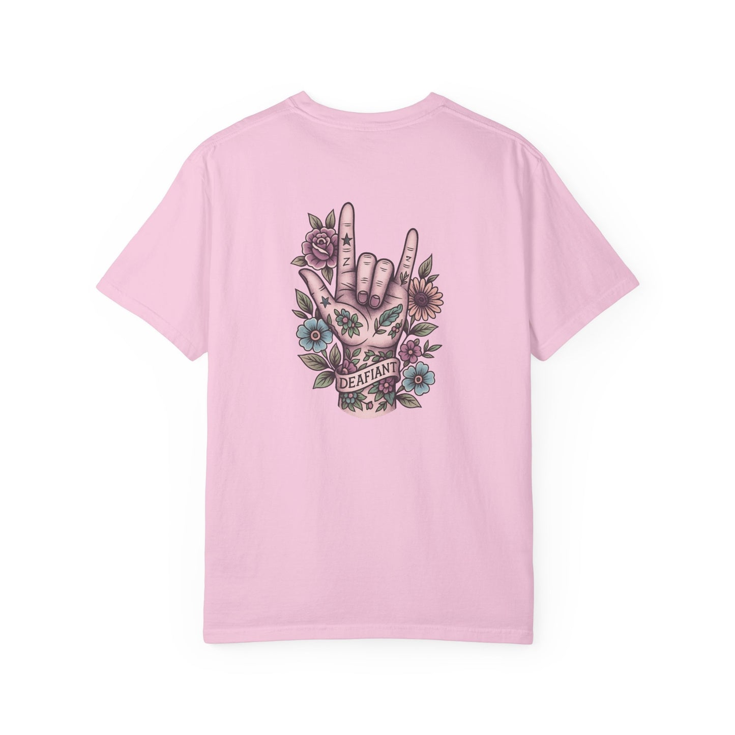 "Rooted & Rebellious" β The Pink Llama x DEAFIANT Floral Collab Tee | Unisex Garment-Dyed T-shirt
