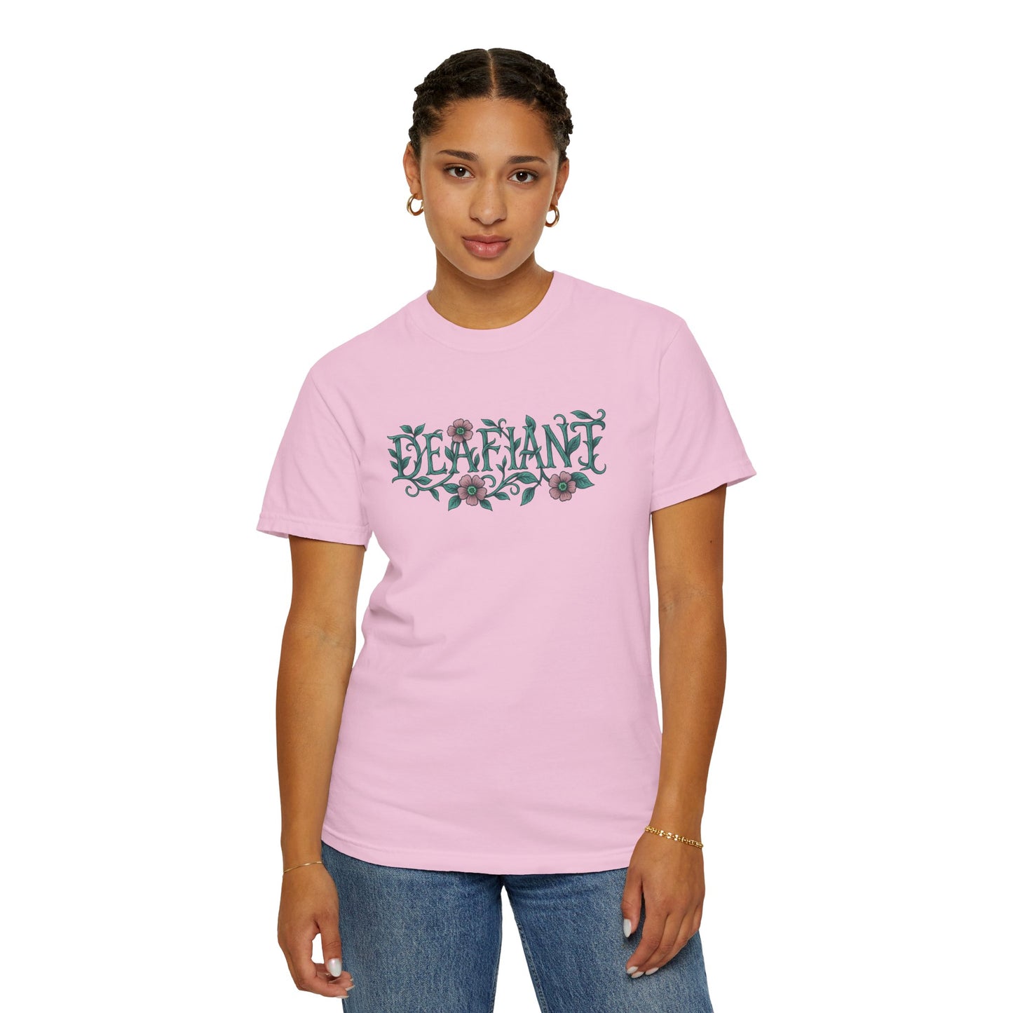 "Rooted Rebels β The Pink Llama x DEAFIANT Floral Collab Tee Unisex T-Shirt